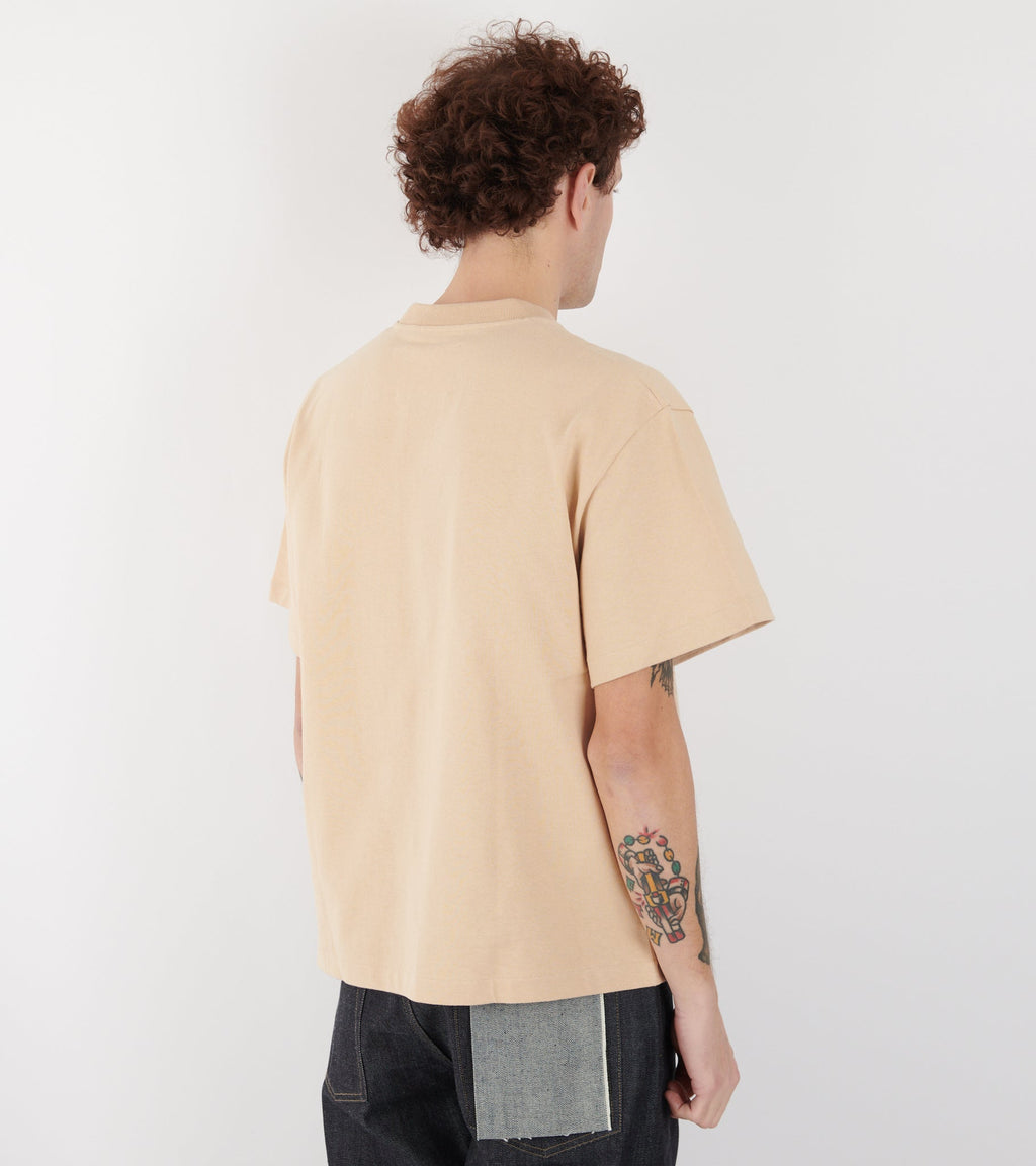 Stiff Lightweight Cotton Jersey Logo T-shirt Beige