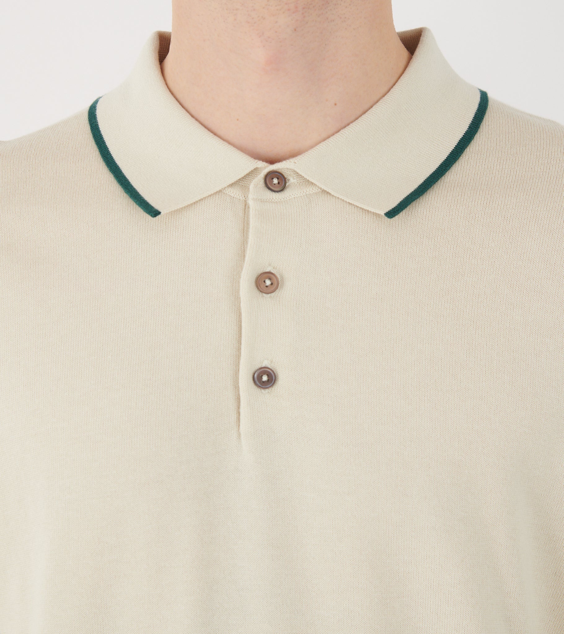 L/S Knit Polo Off-white/Forest Green