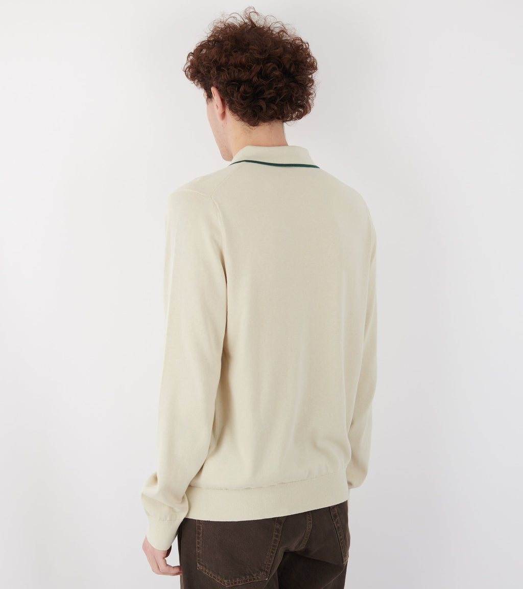 L/S Knit Polo Off-white/Forest Green