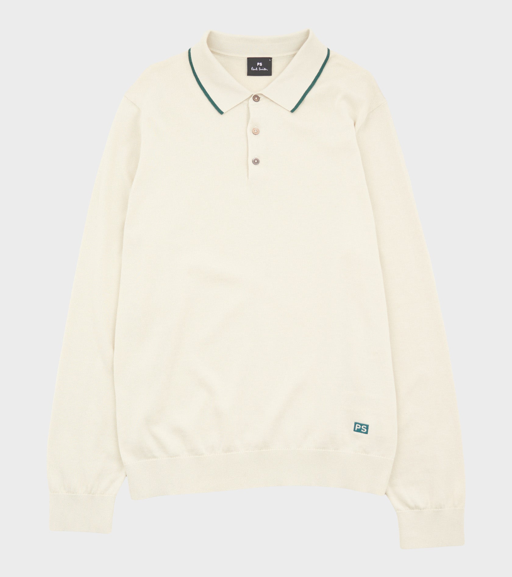 L/S Knit Polo Off-white/Forest Green