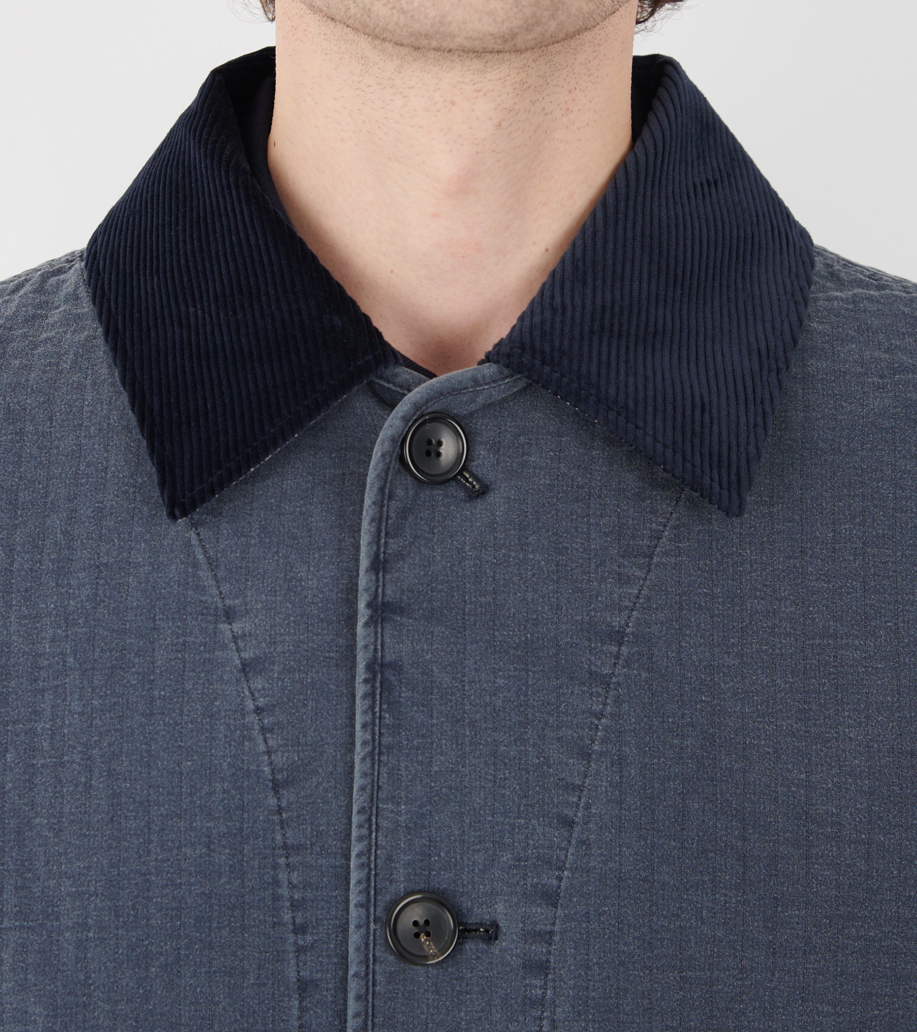 Self-Quilted Cotton Jacket Washed Indigo