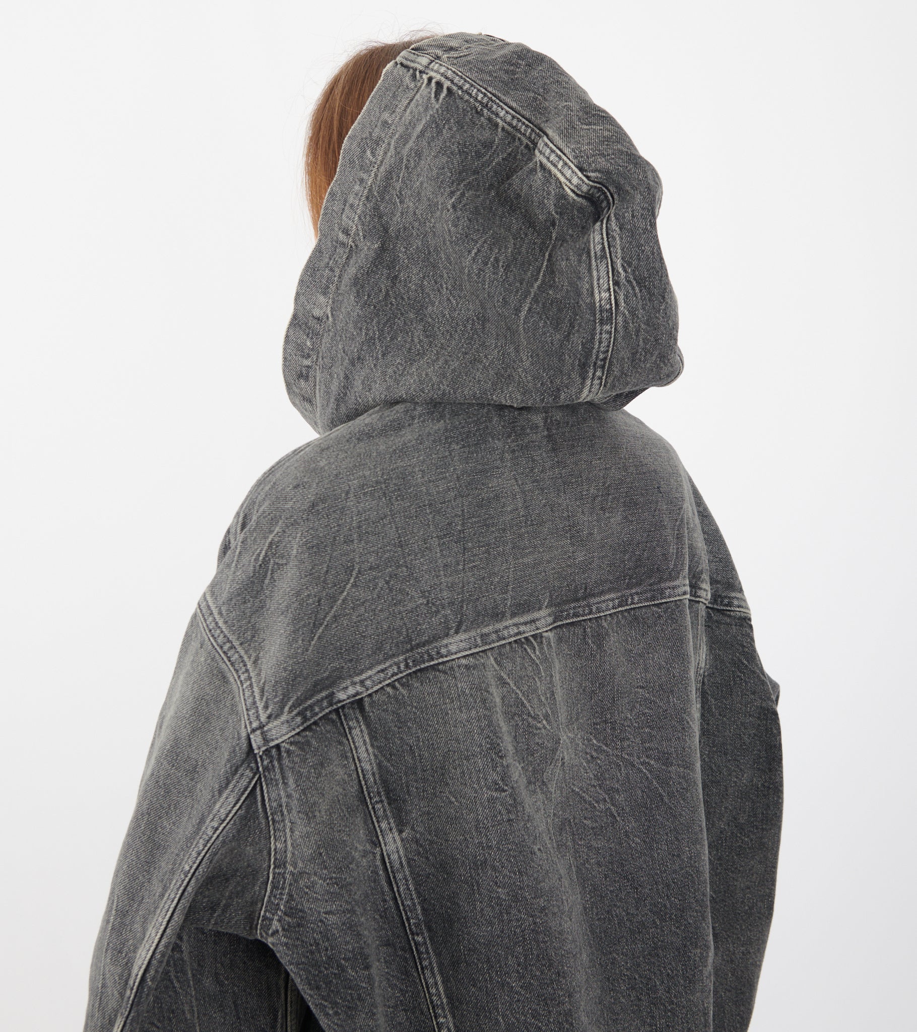 Hooded Denim Jacket Washed Black