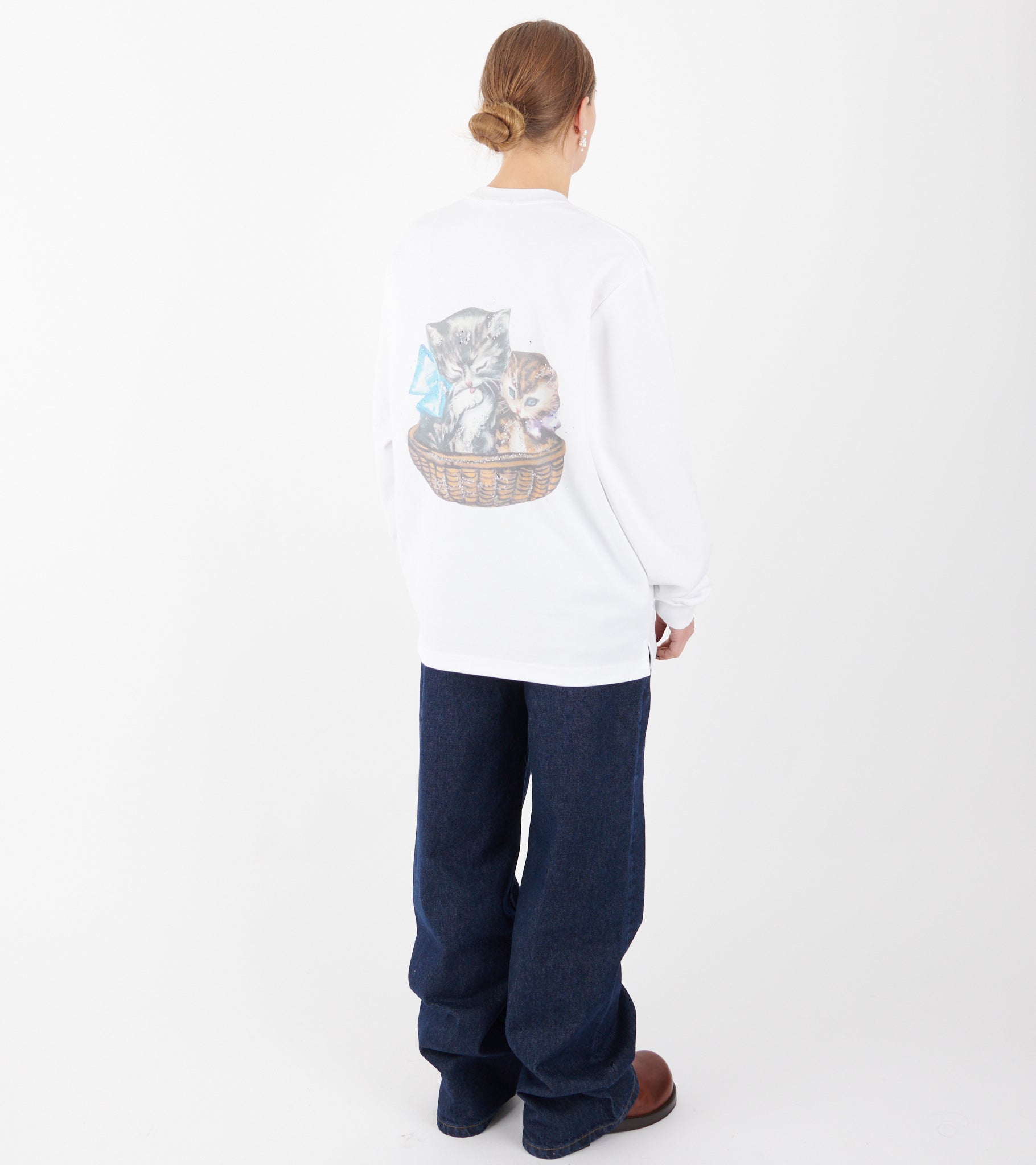 Oversized L/S Cat T-shirt White
