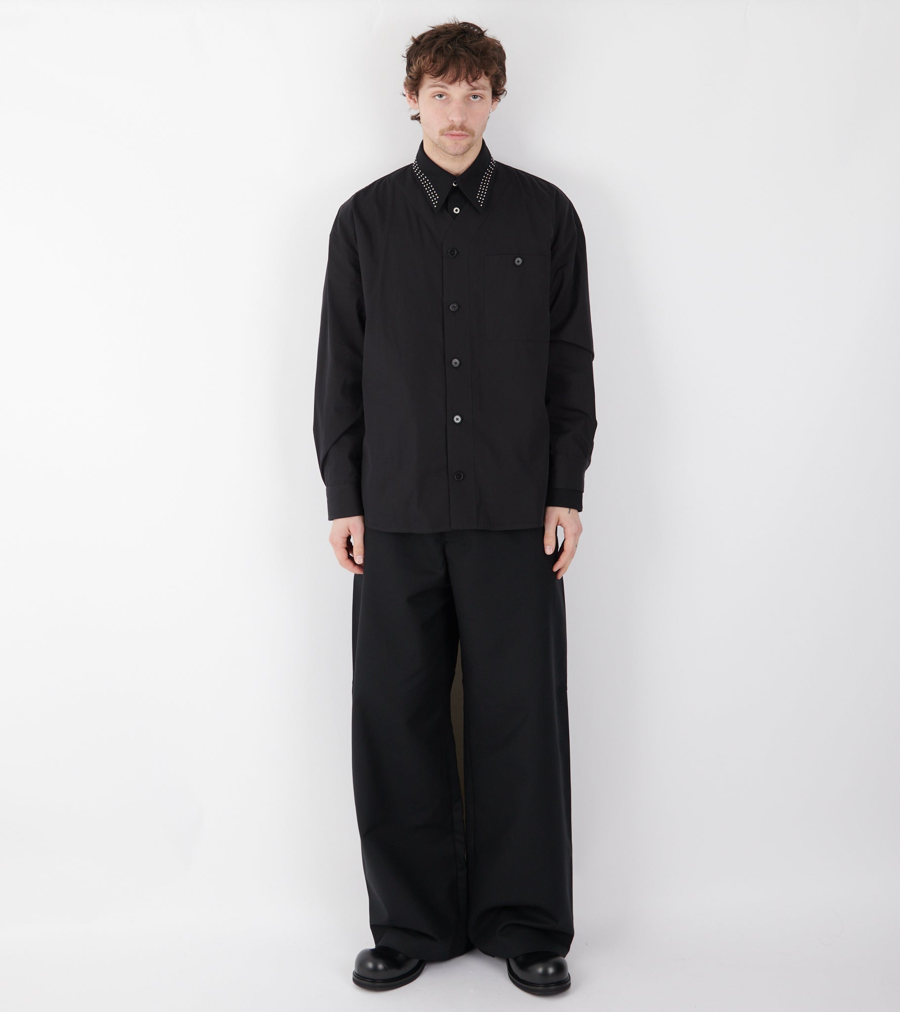 Cotton Poplin V-neck Shirt Black