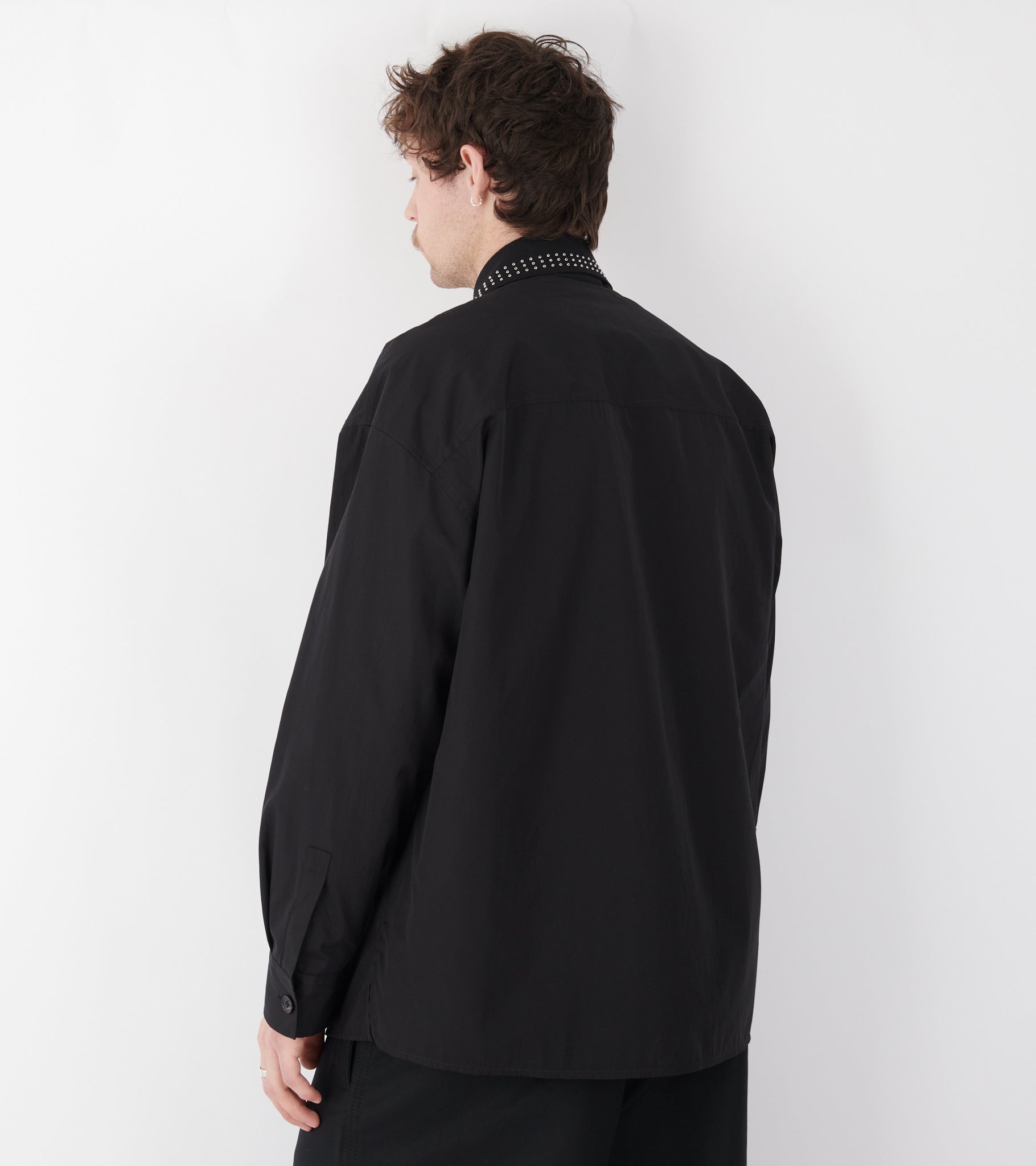 Cotton Poplin V-neck Shirt Black
