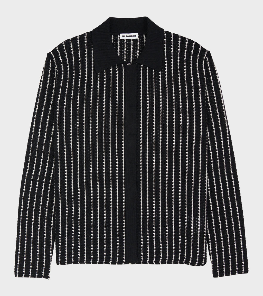 Cotton Lace Fine Stripe Knit City Black