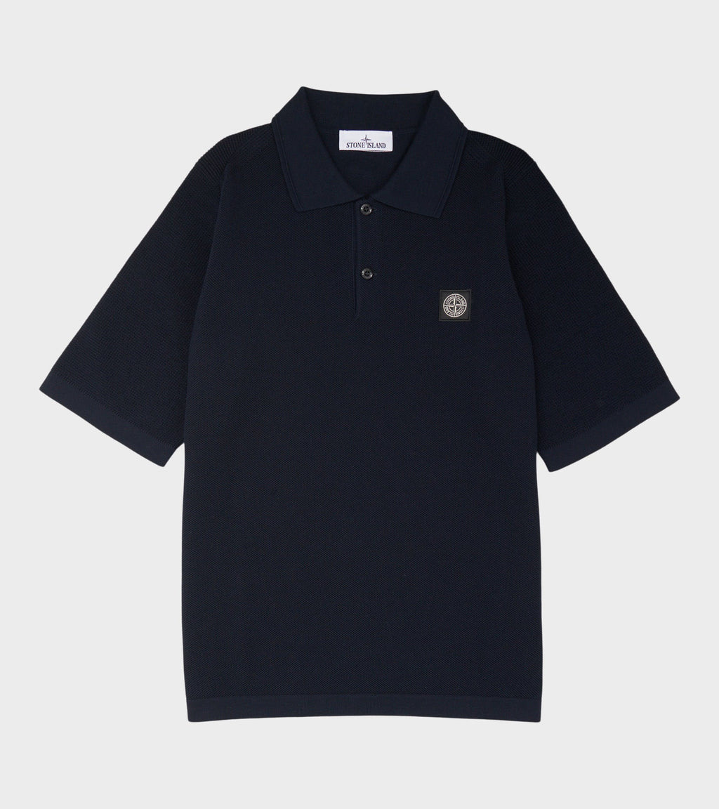 Cotton Knit Waffle S/S Polo Navy