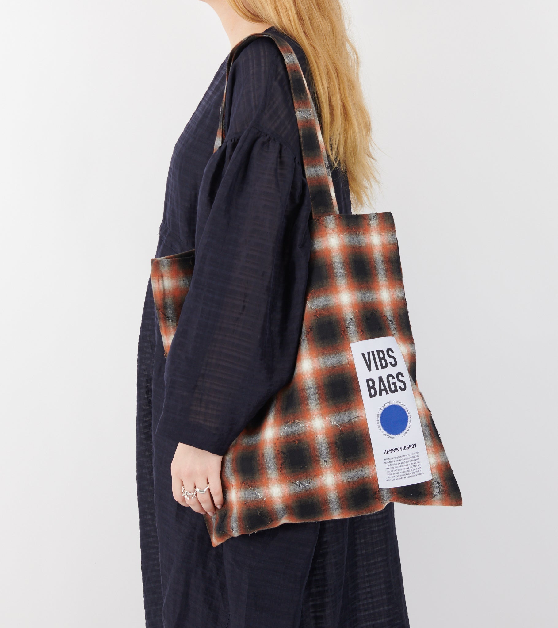 Vibs Upcycled Tote Bag Black Red Punch Checks