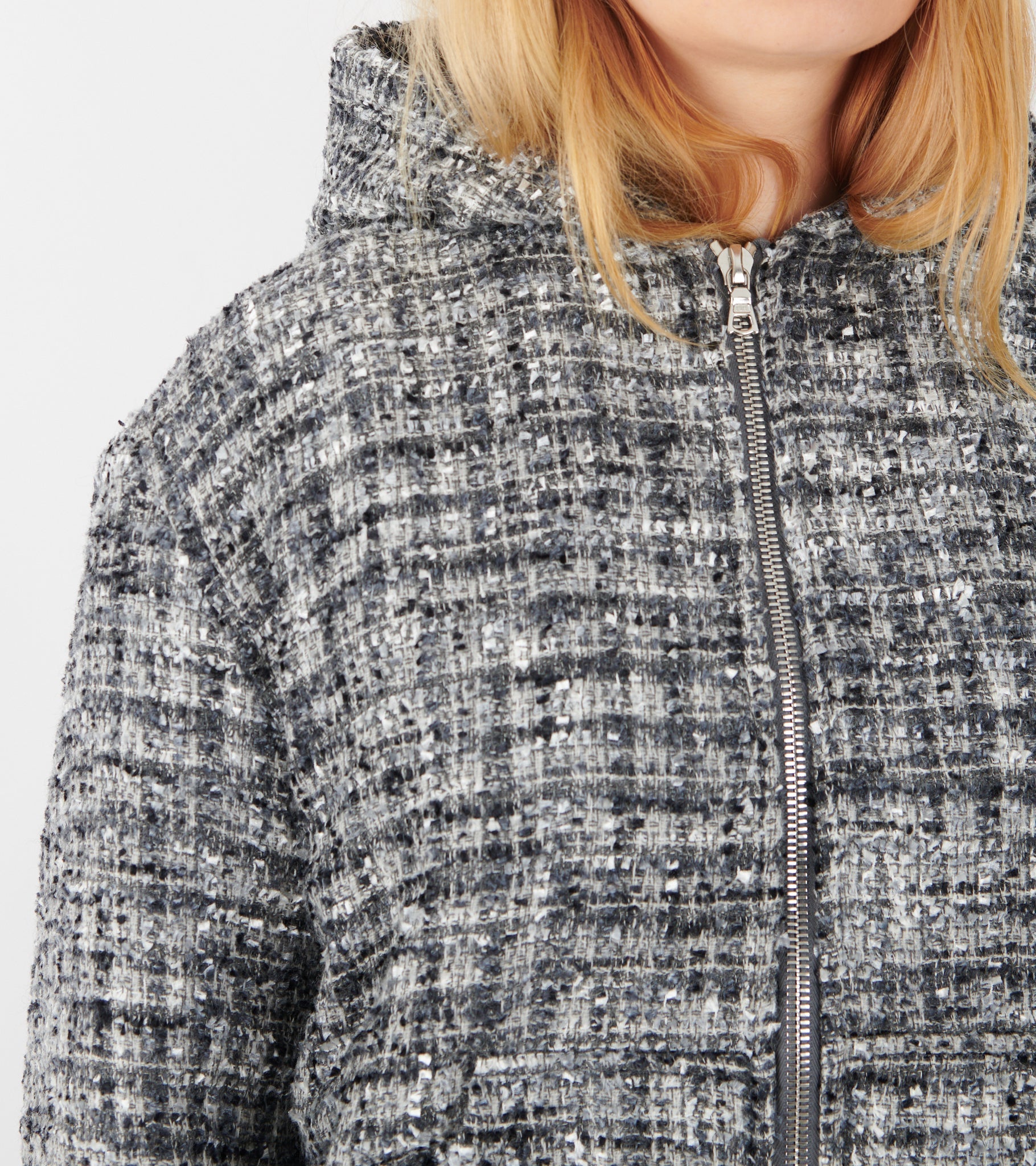 Bouclé Hooded Zip-up Jacket Classic Grey
