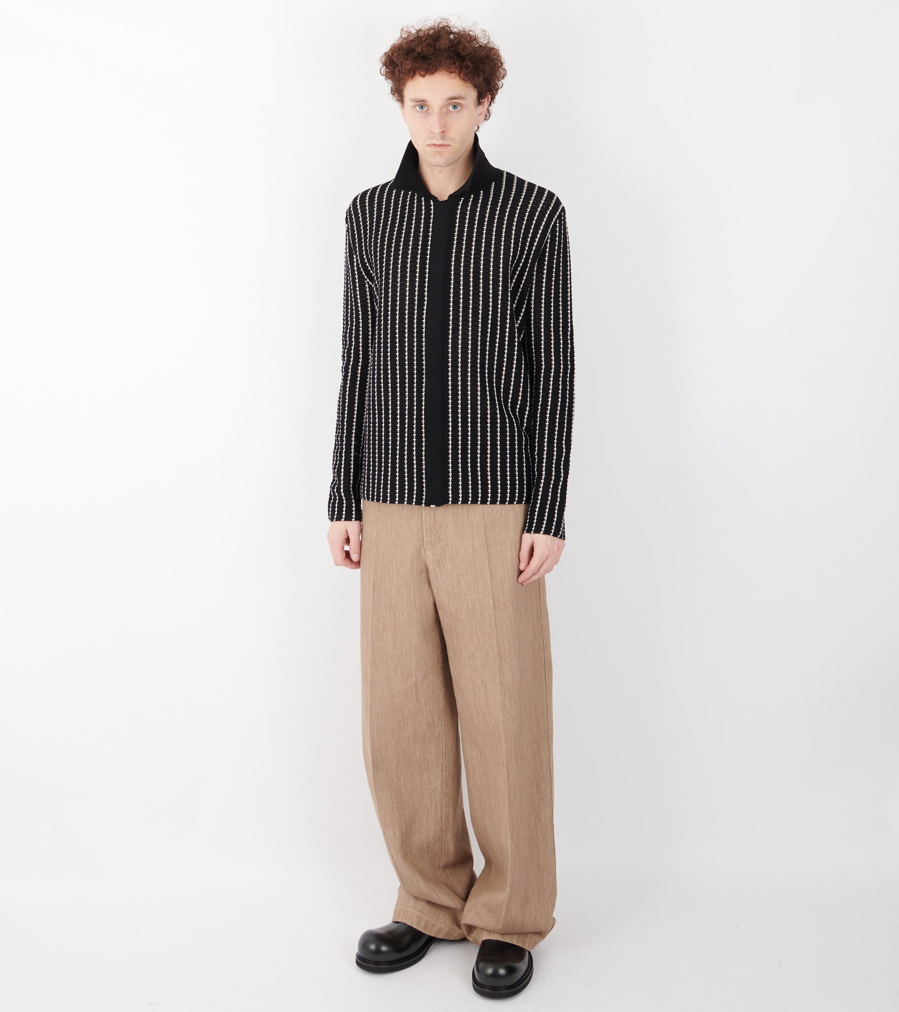 Cotton Lace Fine Stripe Knit City Black