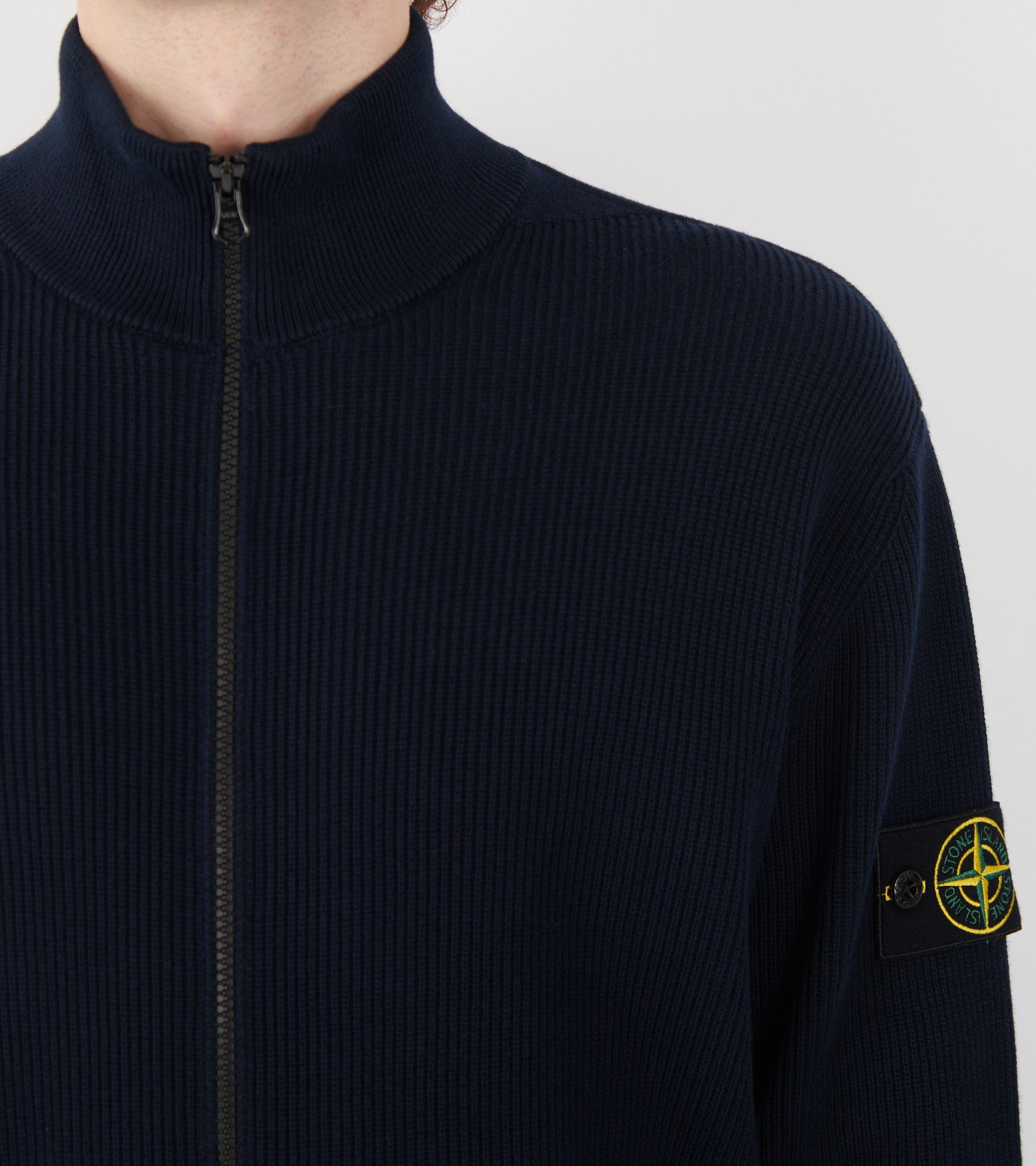 Cotton Knit Zip Cardigan Navy