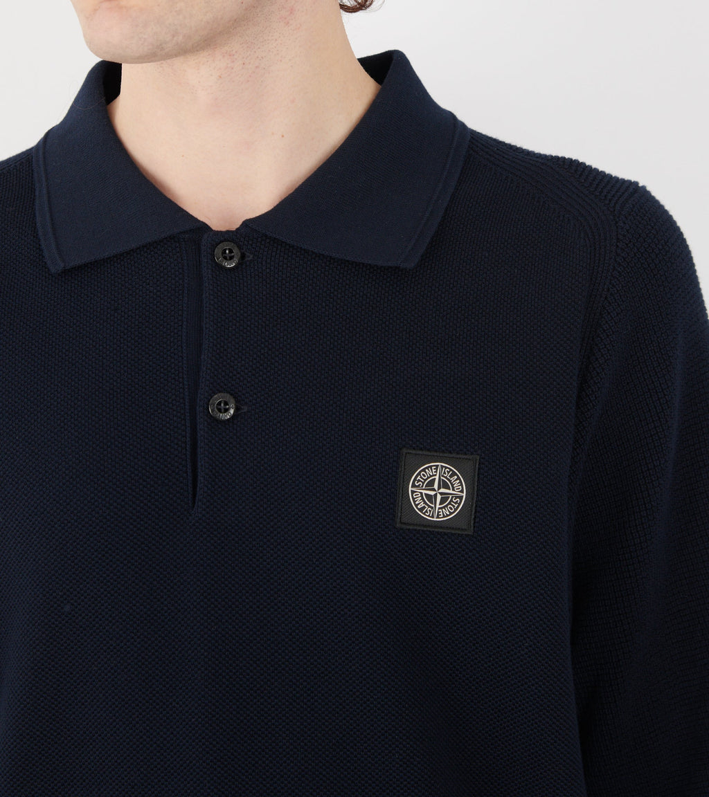 Cotton Knit Waffle S/S Polo Navy