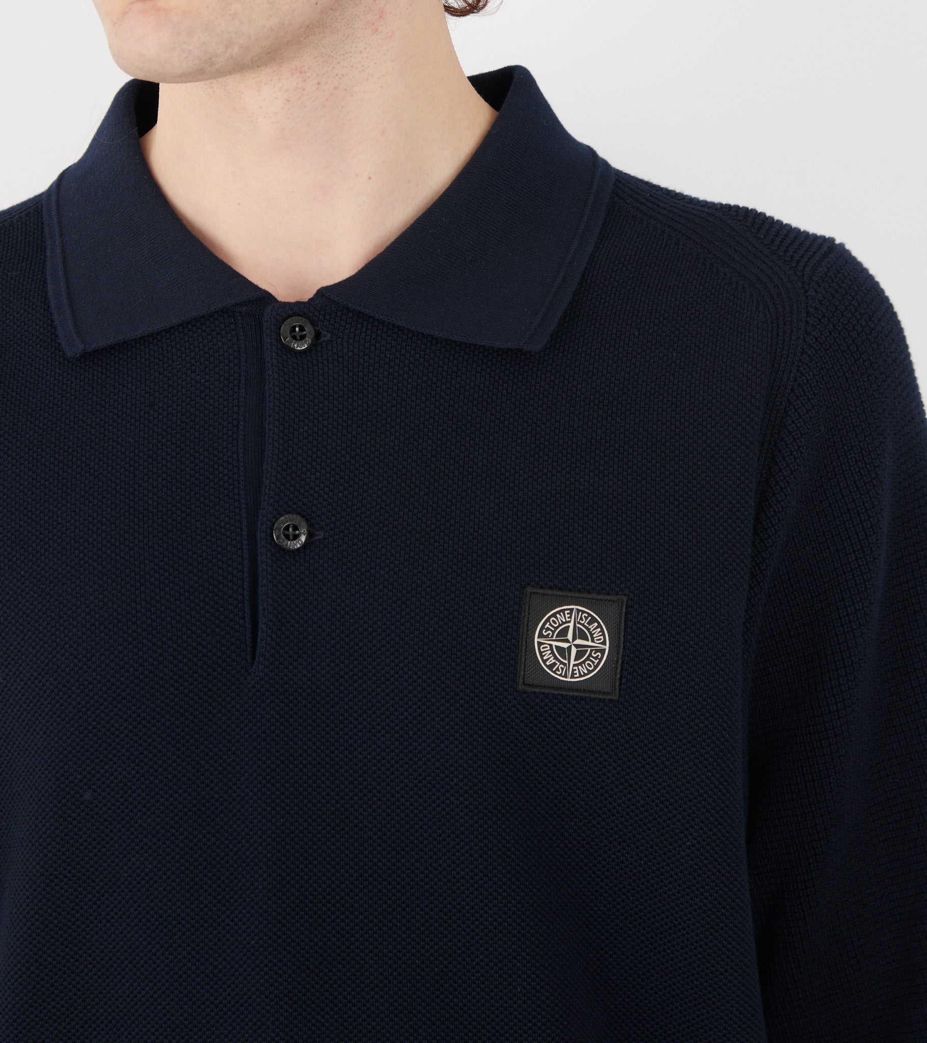 Cotton Knit Waffle S/S Polo Navy