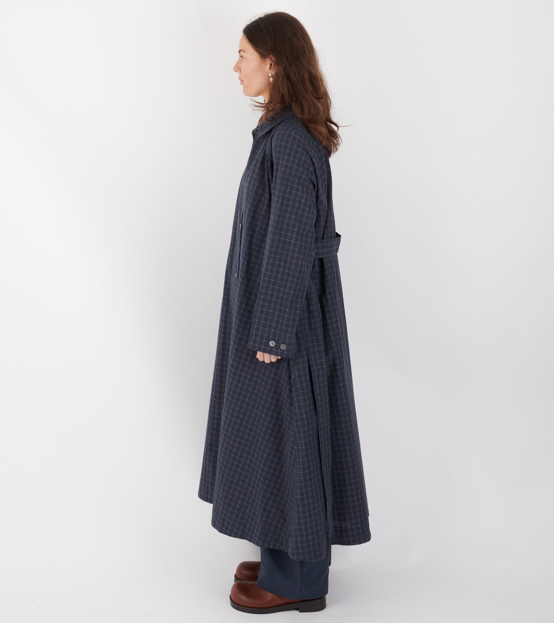 Japanese Cotton Seersucker Kit Dress Navy Check
