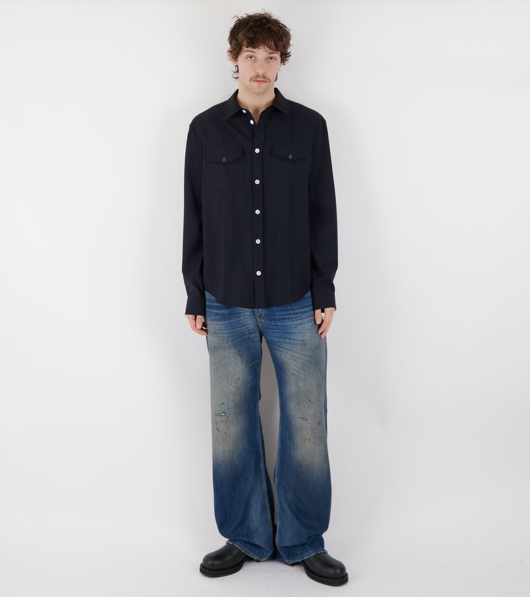 Tropical Wool Shirt Blue/Black