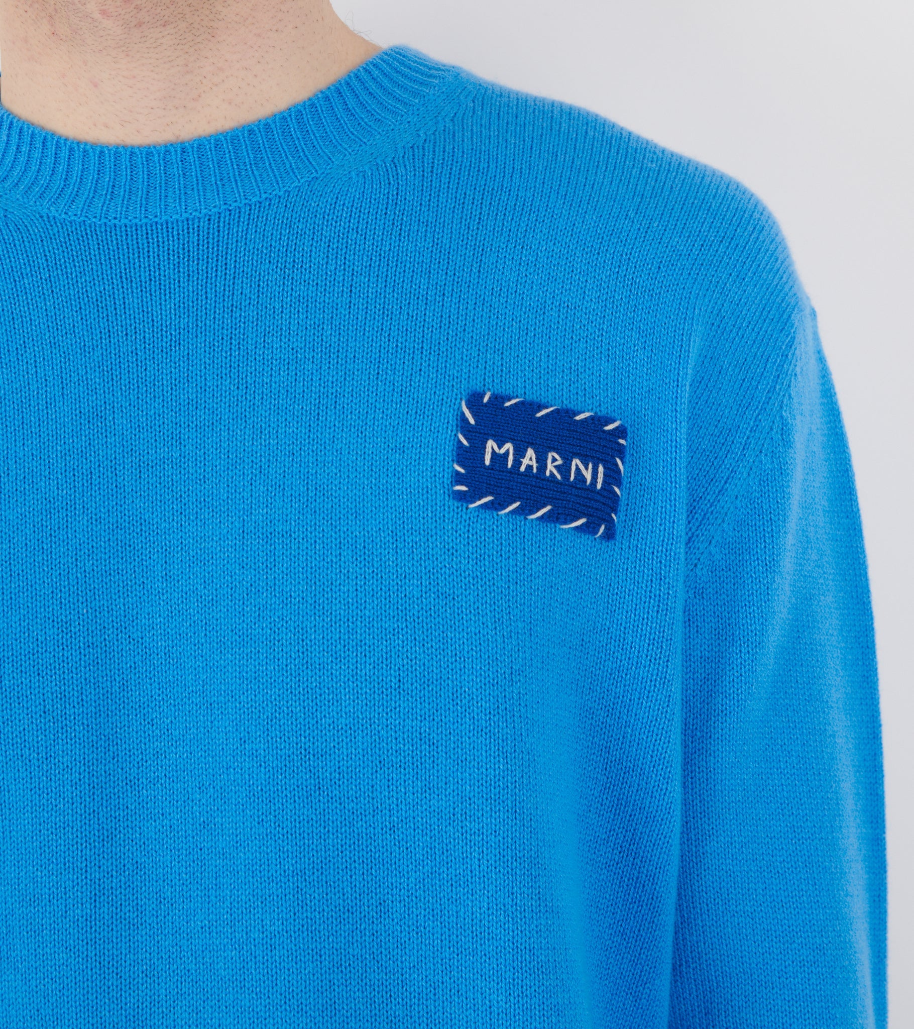 Cashmere Logo Patch Sweater Blue