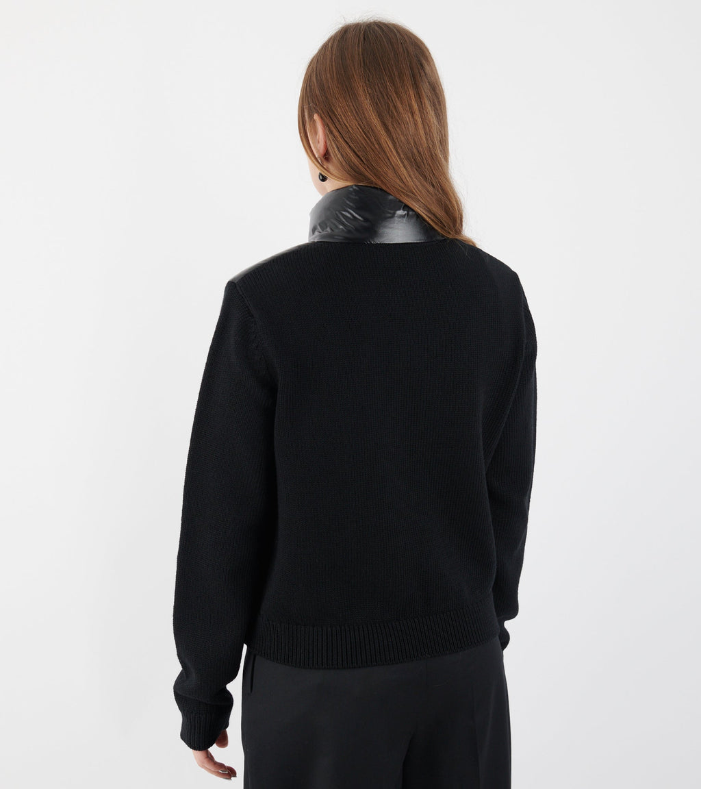 Padded Zip-up Wool Cardigan Black