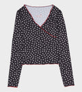 Jersey Wrap Top Black Dots