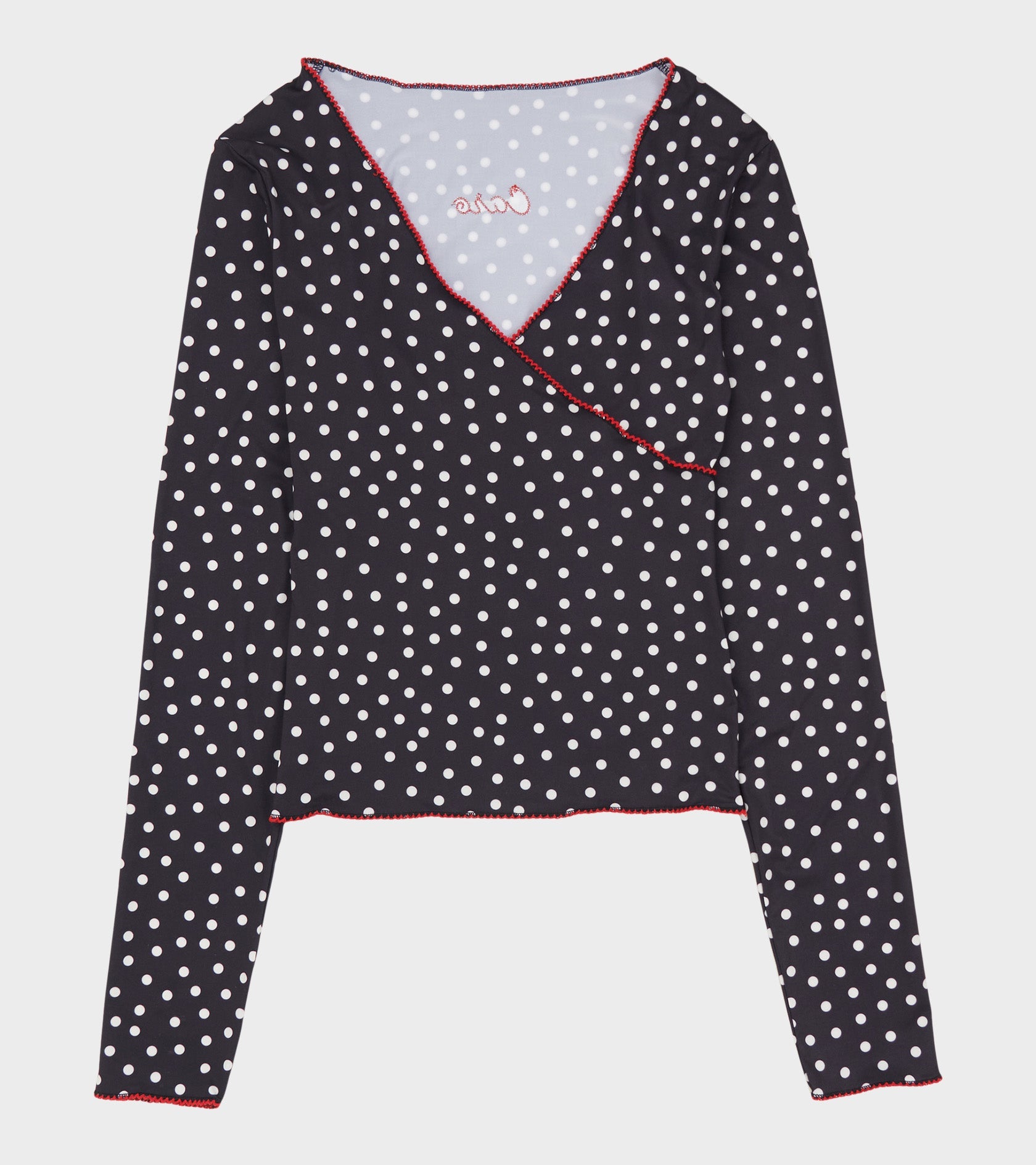 Jersey Wrap Top Black Dots