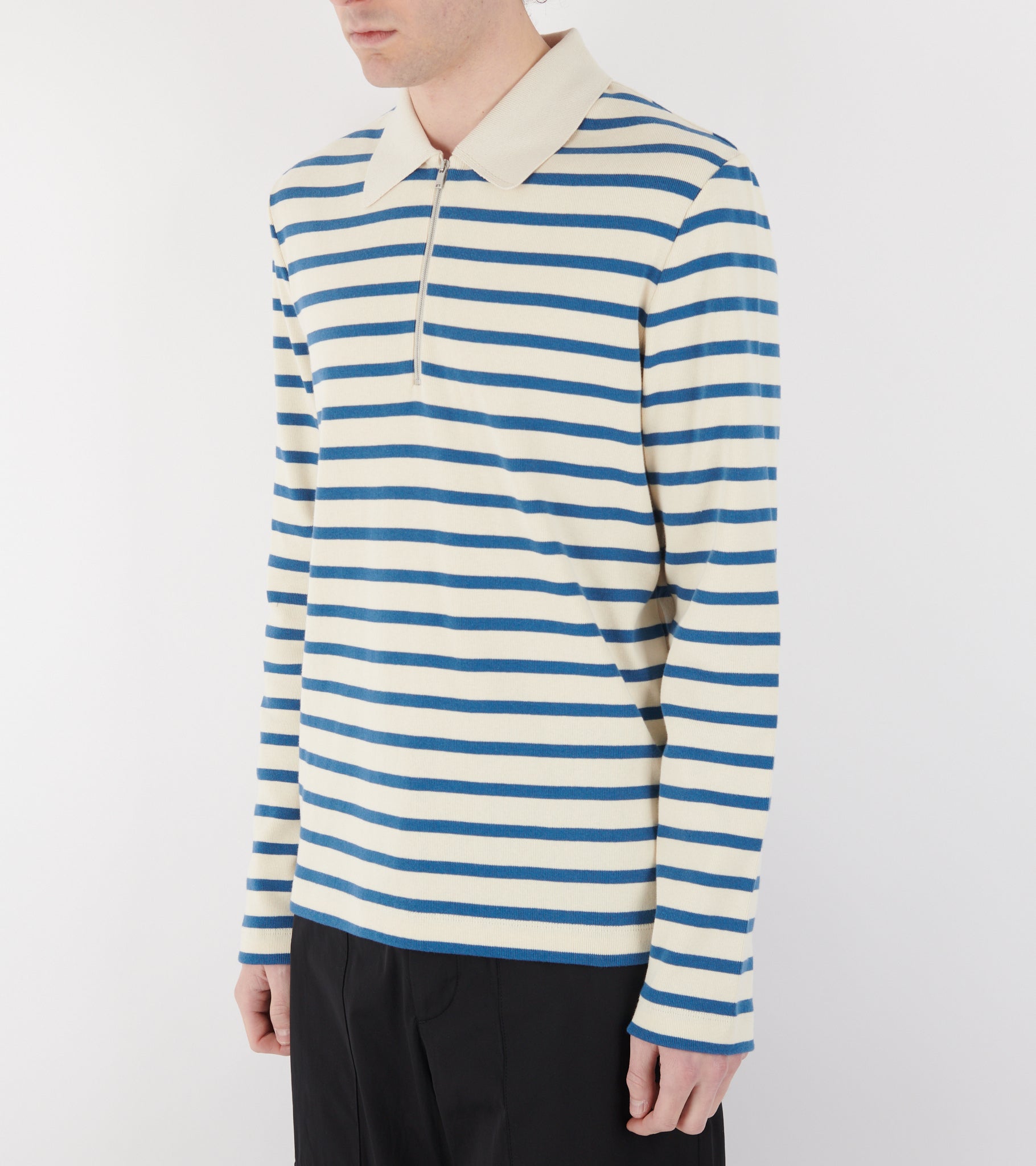 Ribbed Cotton Jersey Stripe L/S Polo Cornsilk
