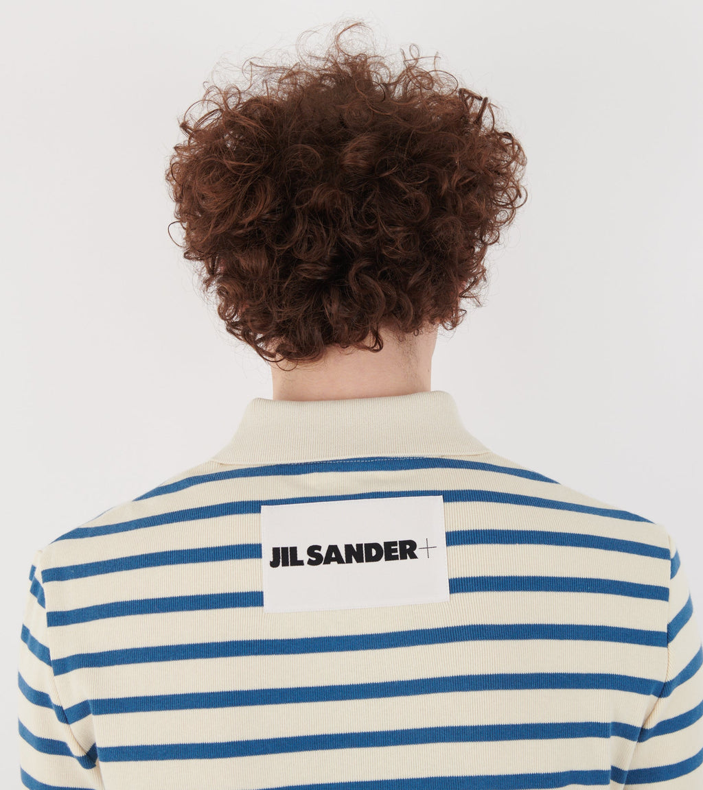 Ribbed Cotton Jersey Stripe L/S Polo Cornsilk