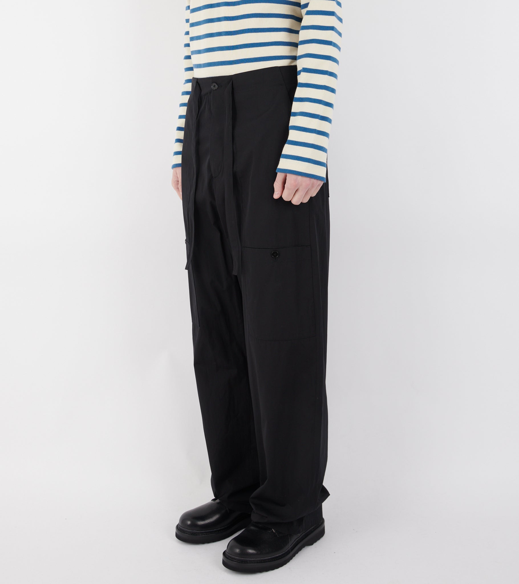 Cotton Poplin Cargo Trousers Black