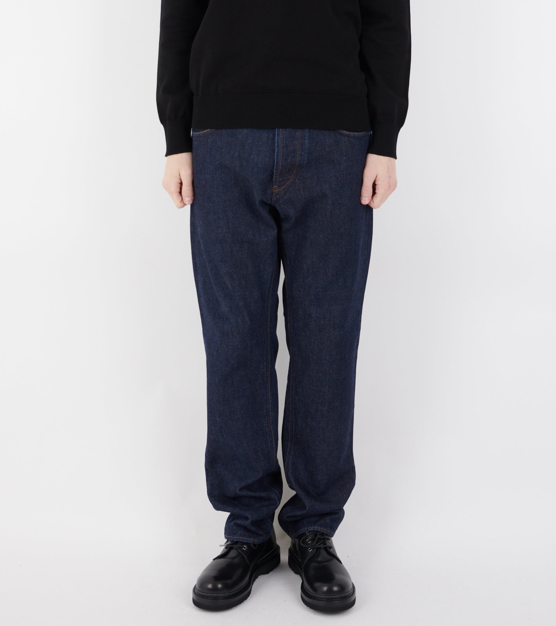 Indigo Denim Rinsed Straight Jeans Dark Blue