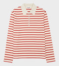 Ribbed Cotton Jersey Stripe L/S Polo Salty Red