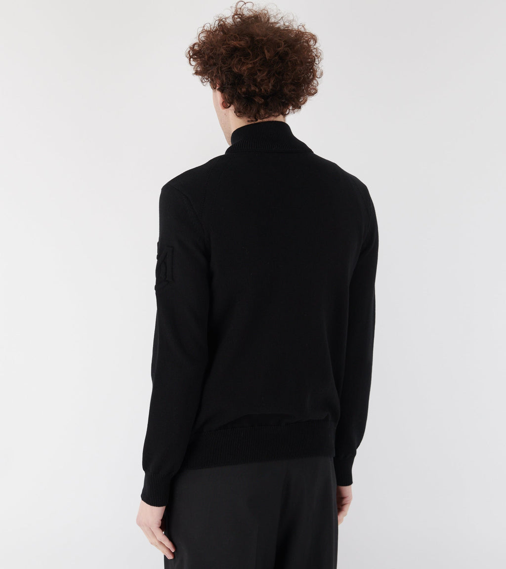 Sleeve Knit Logo Padded Zip-up Cardigan Black