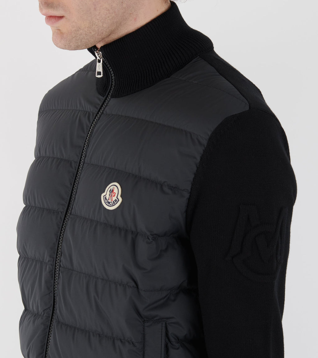 Sleeve Knit Logo Padded Zip-up Cardigan Black