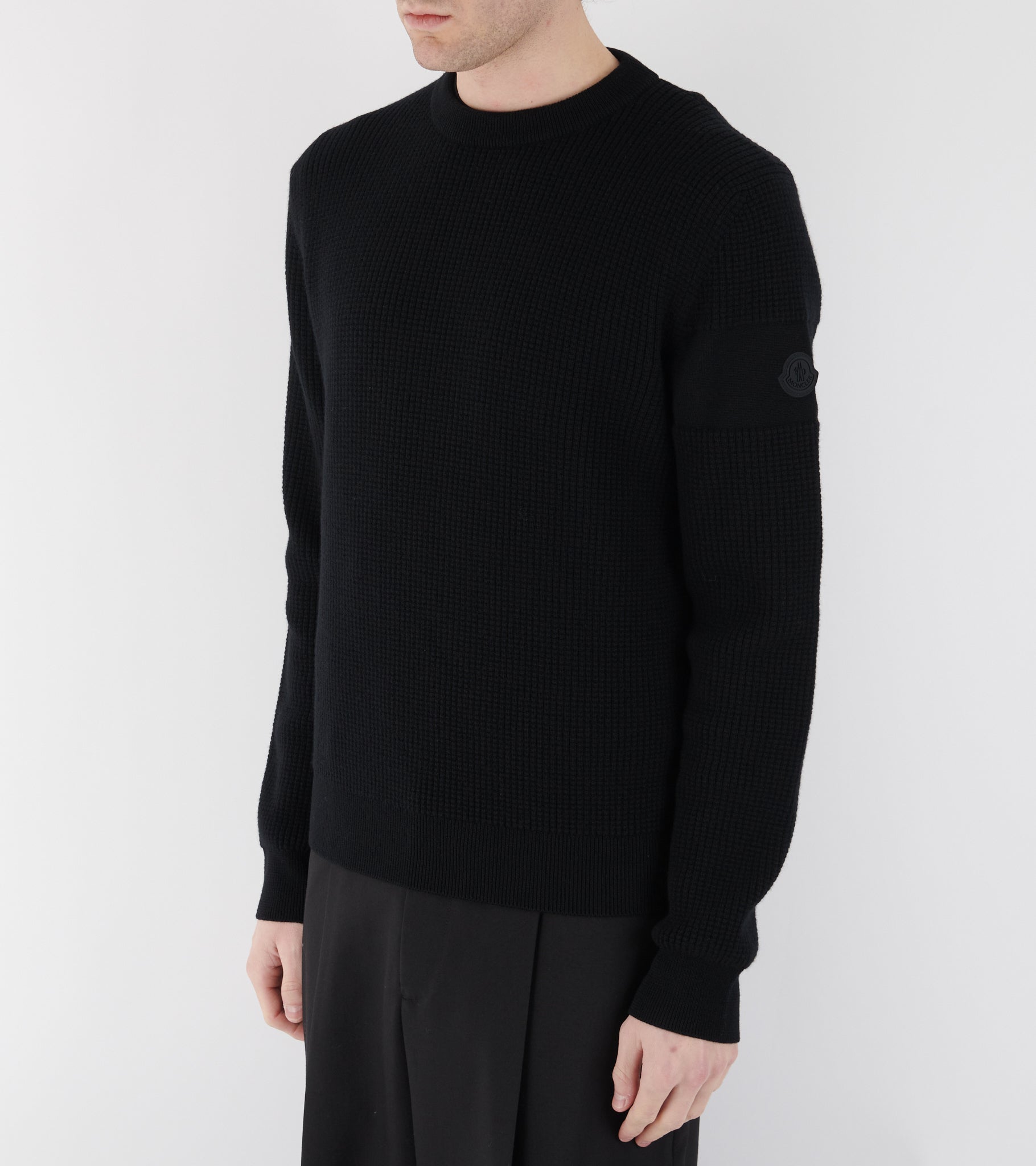Waffle Logo Wool Jumper Black