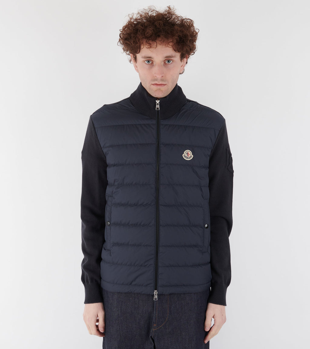 Sleeve Knit Logo Padded Zip-up Cardigan Navy Blue