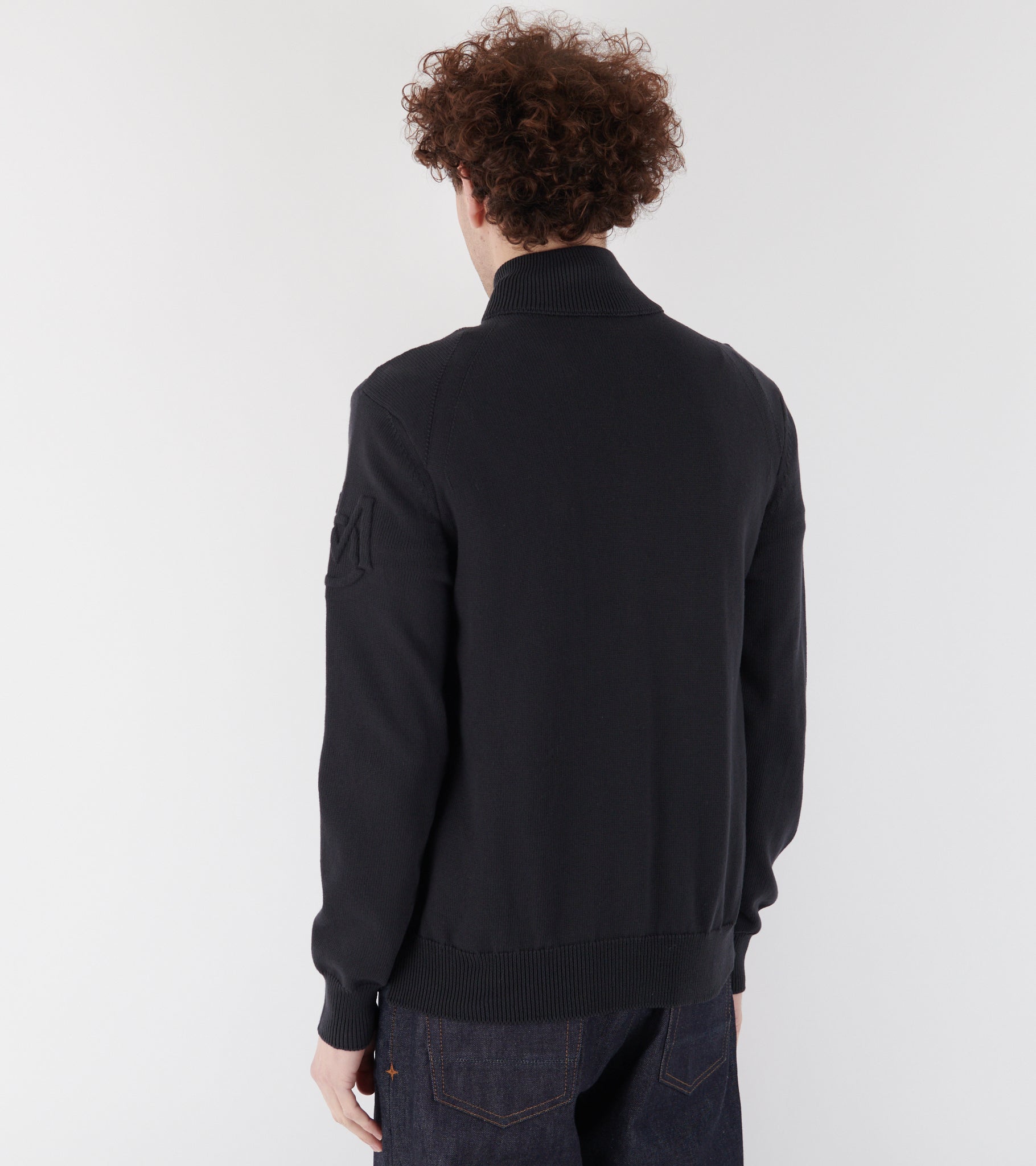 Sleeve Knit Logo Padded Zip-up Cardigan Navy Blue