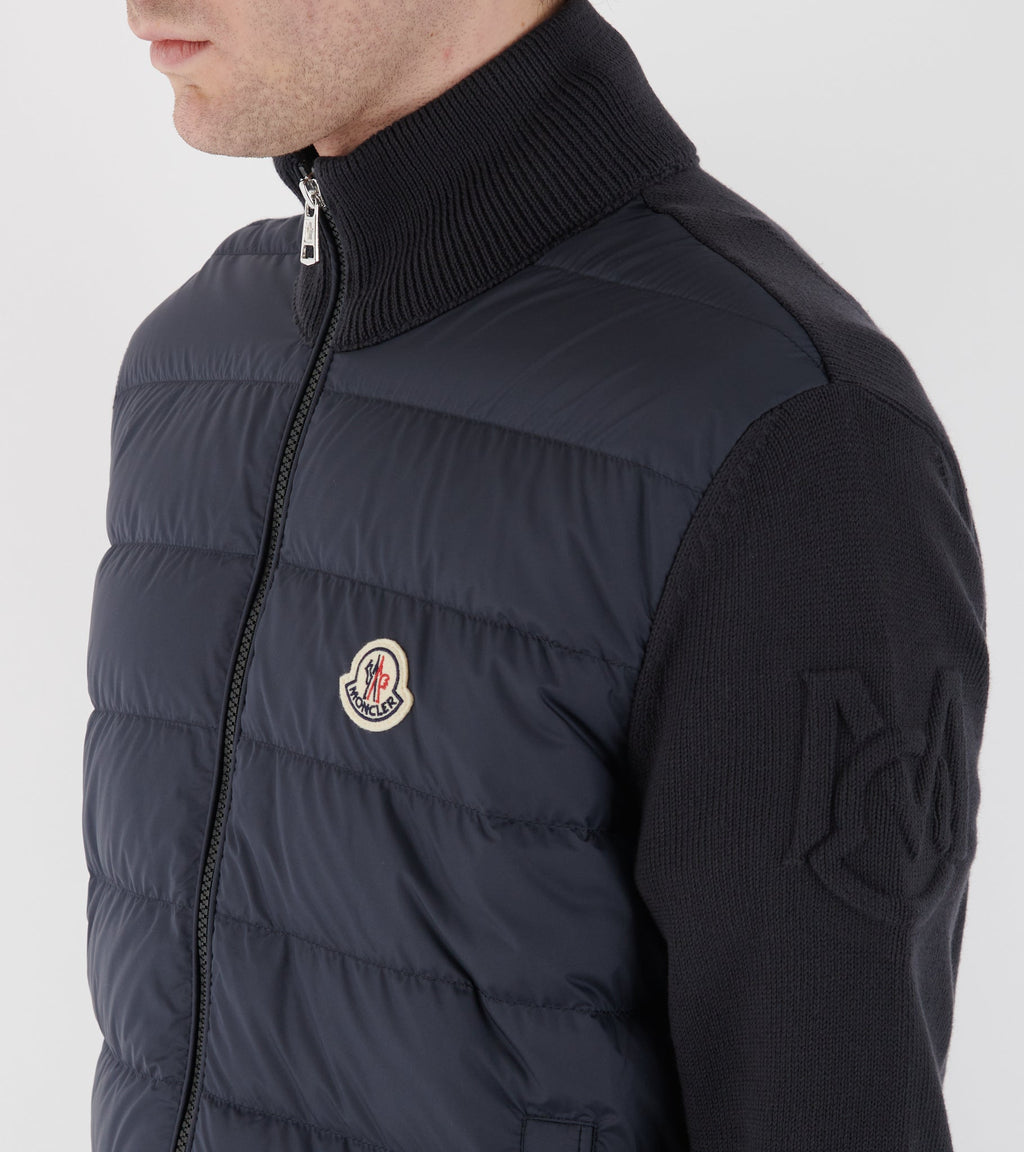 Sleeve Knit Logo Padded Zip-up Cardigan Navy Blue