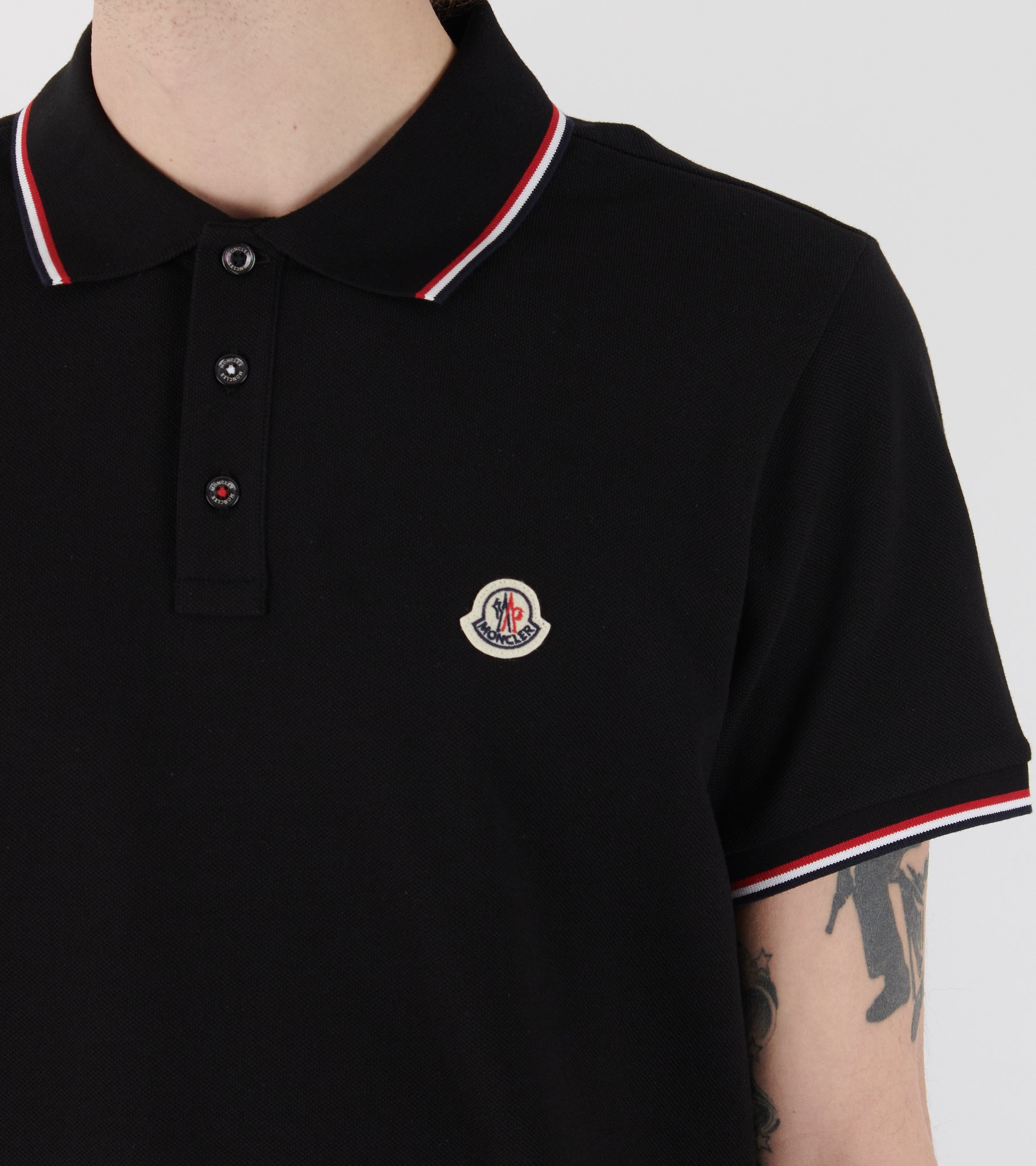 Tricolour Cotton Piqué S/S Polo Black