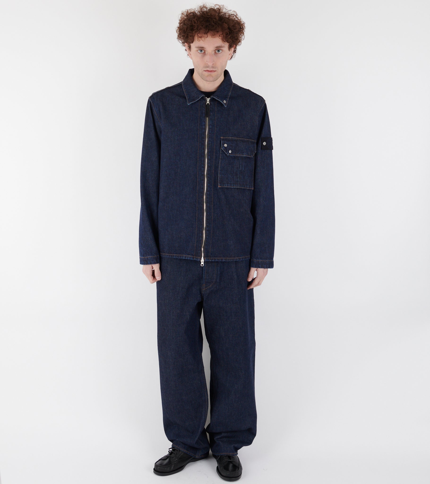 Indigo Denim Rinsed Loose Jeans Blue