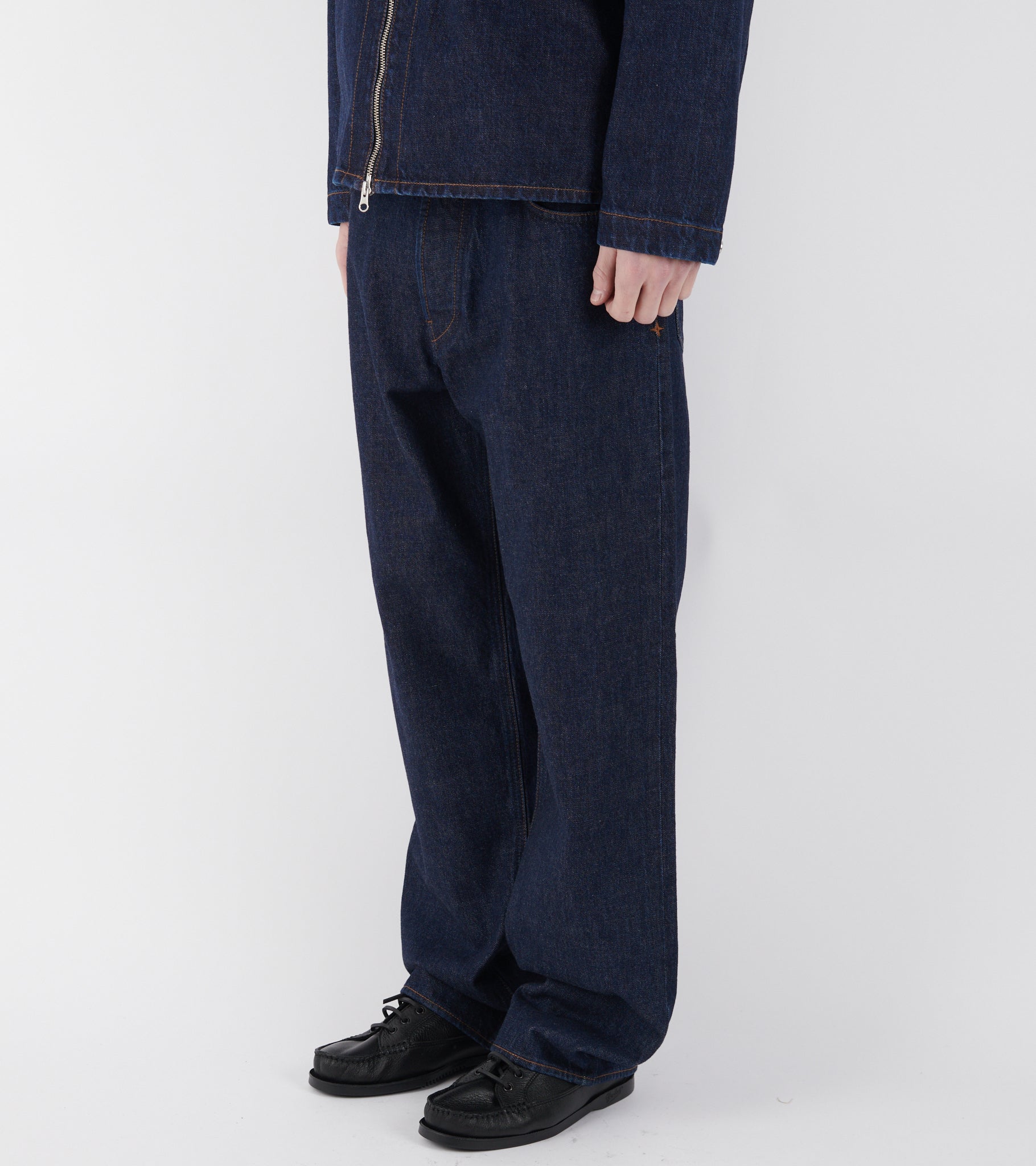 Indigo Denim Rinsed Loose Jeans Blue