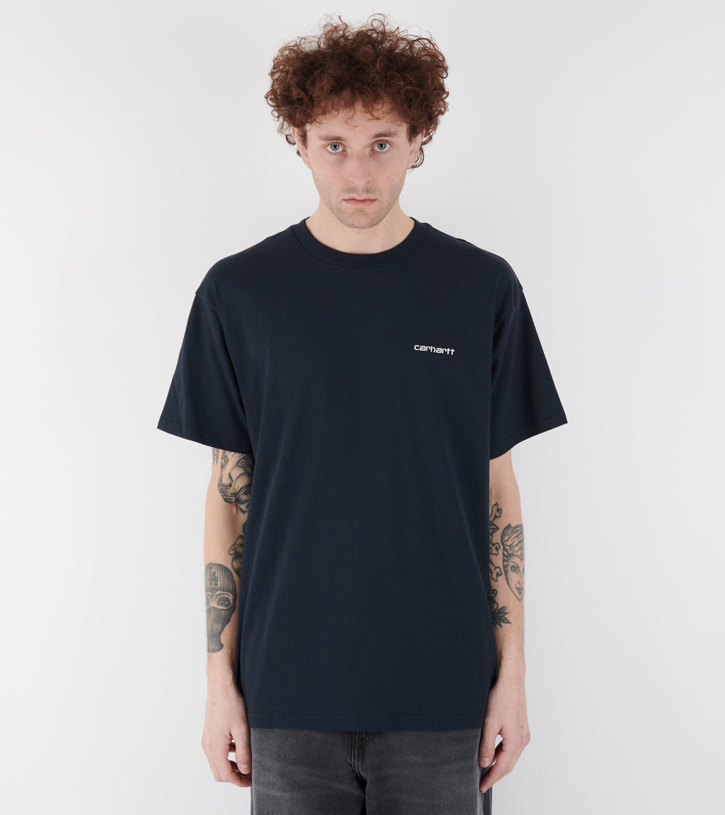 S/S Script Embroidery T-shirt Deep Night/White