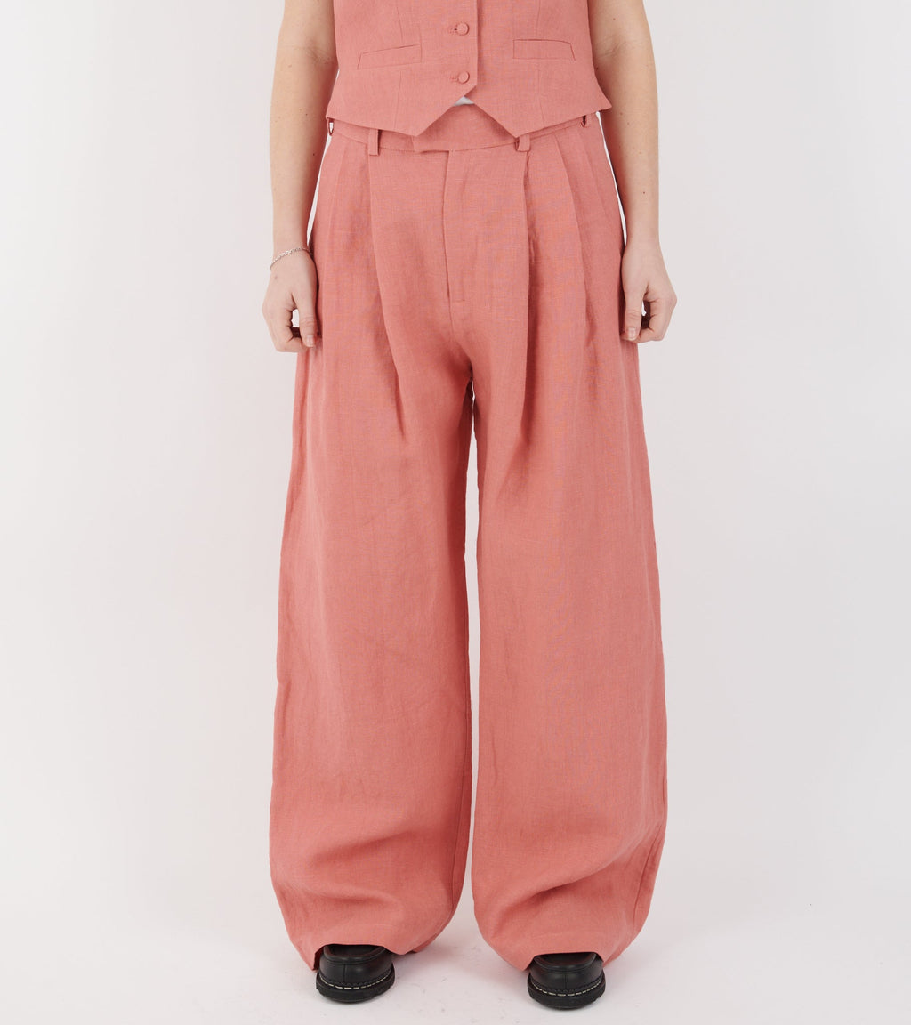 Linen Wide Box Pants Raspberry