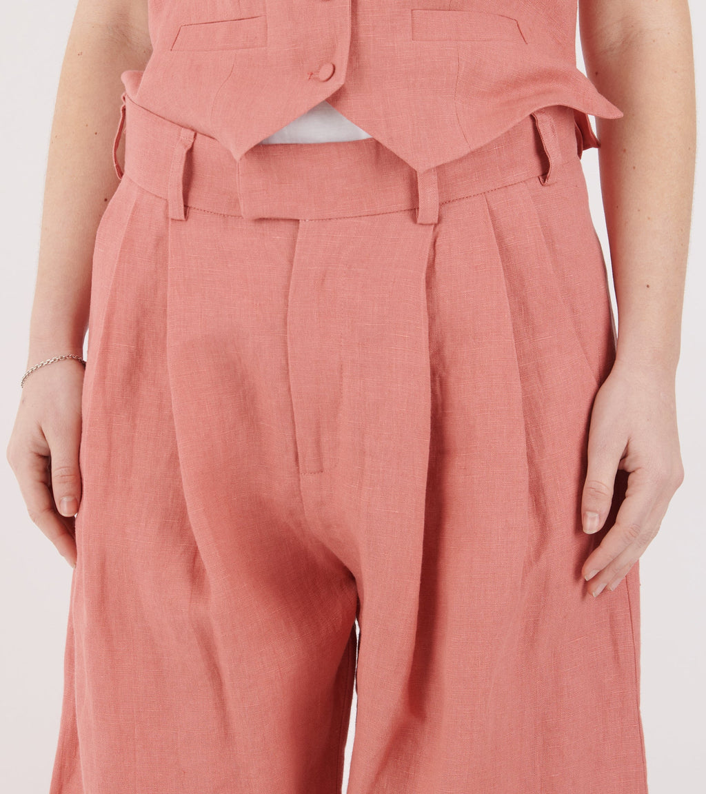 Linen Wide Box Pants Raspberry