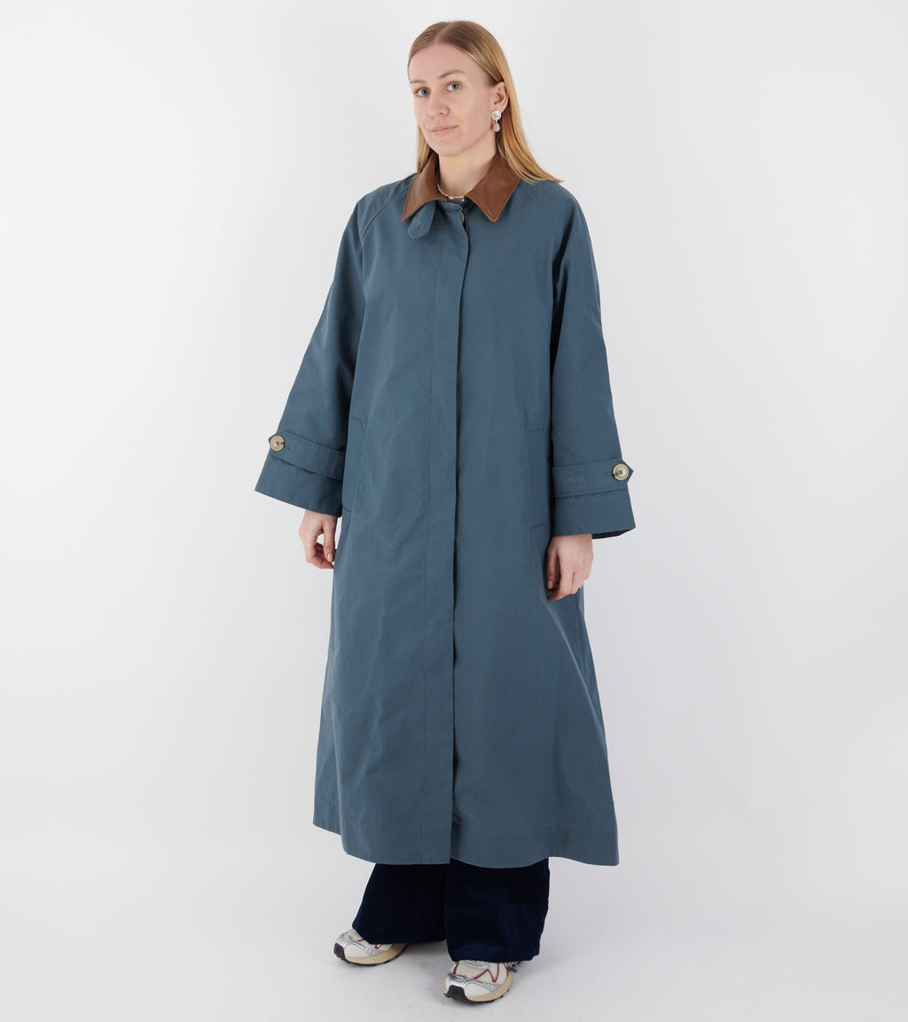 Waxed Cotton Mac Coat Dove Blue