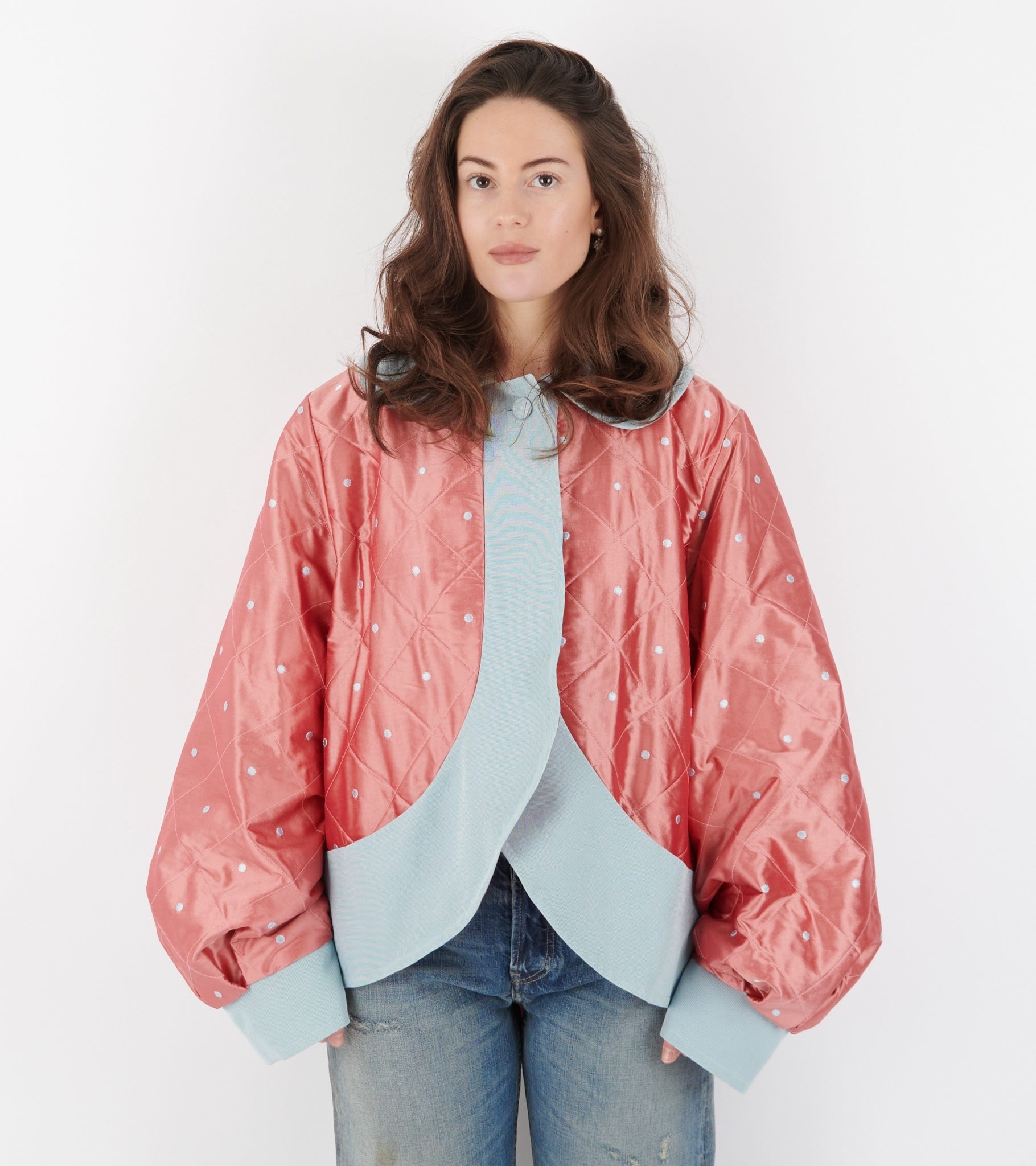 Daisy Jacket Silk Peach Blue Dots