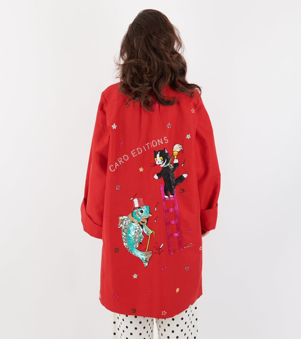 Anna Coat Cat On Ladder Red