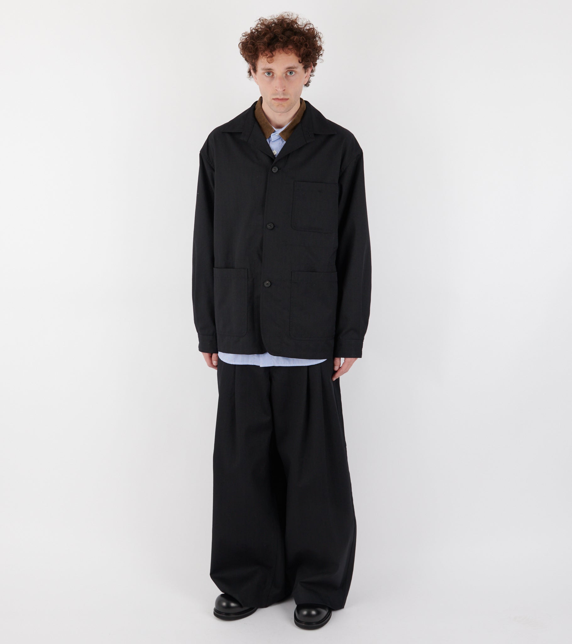 Striped Wool Blend Blazer Black