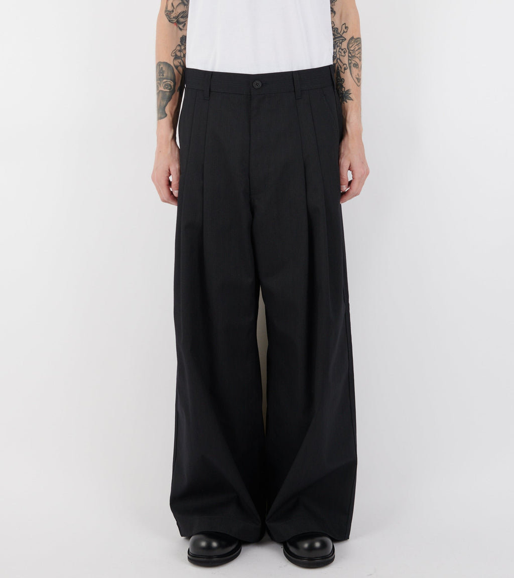 Wide Striped Wool Blend Pants Black