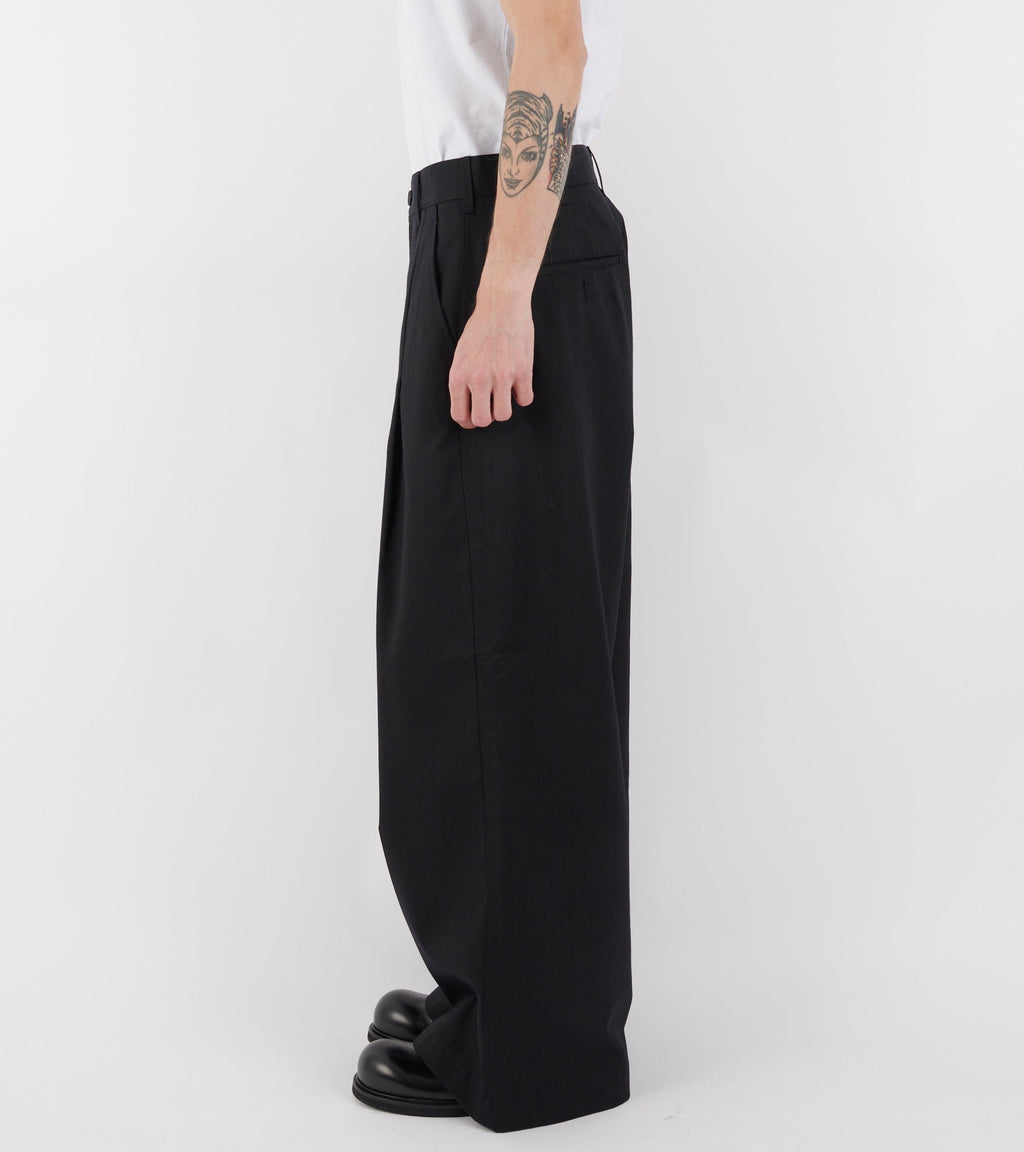 Wide Striped Wool Blend Pants Black