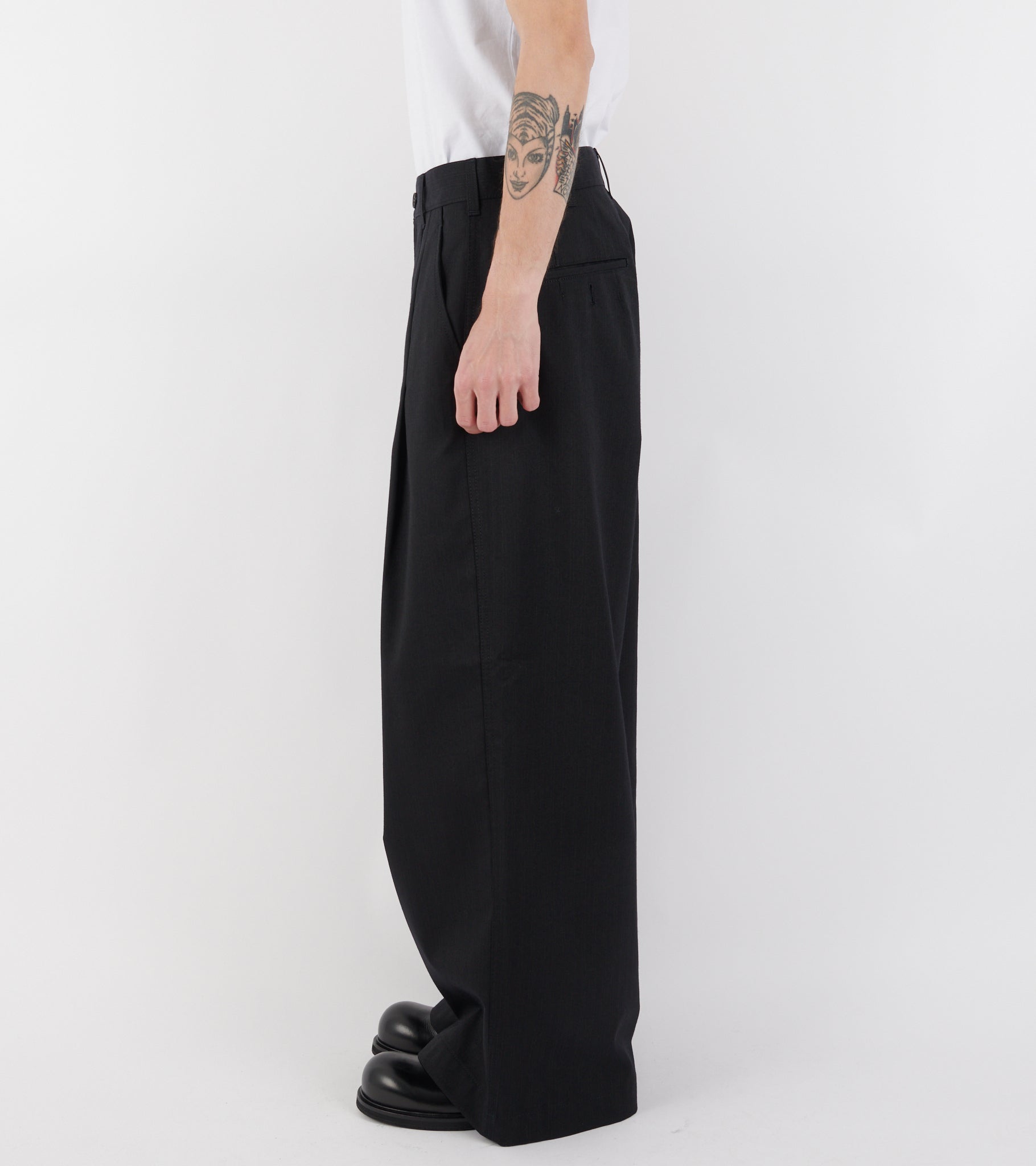 Wide Striped Wool Blend Pants Black