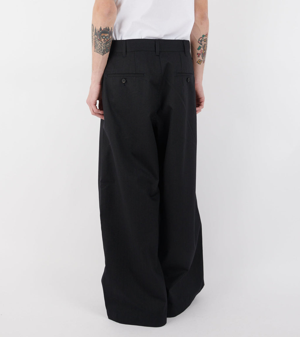 Wide Striped Wool Blend Pants Black