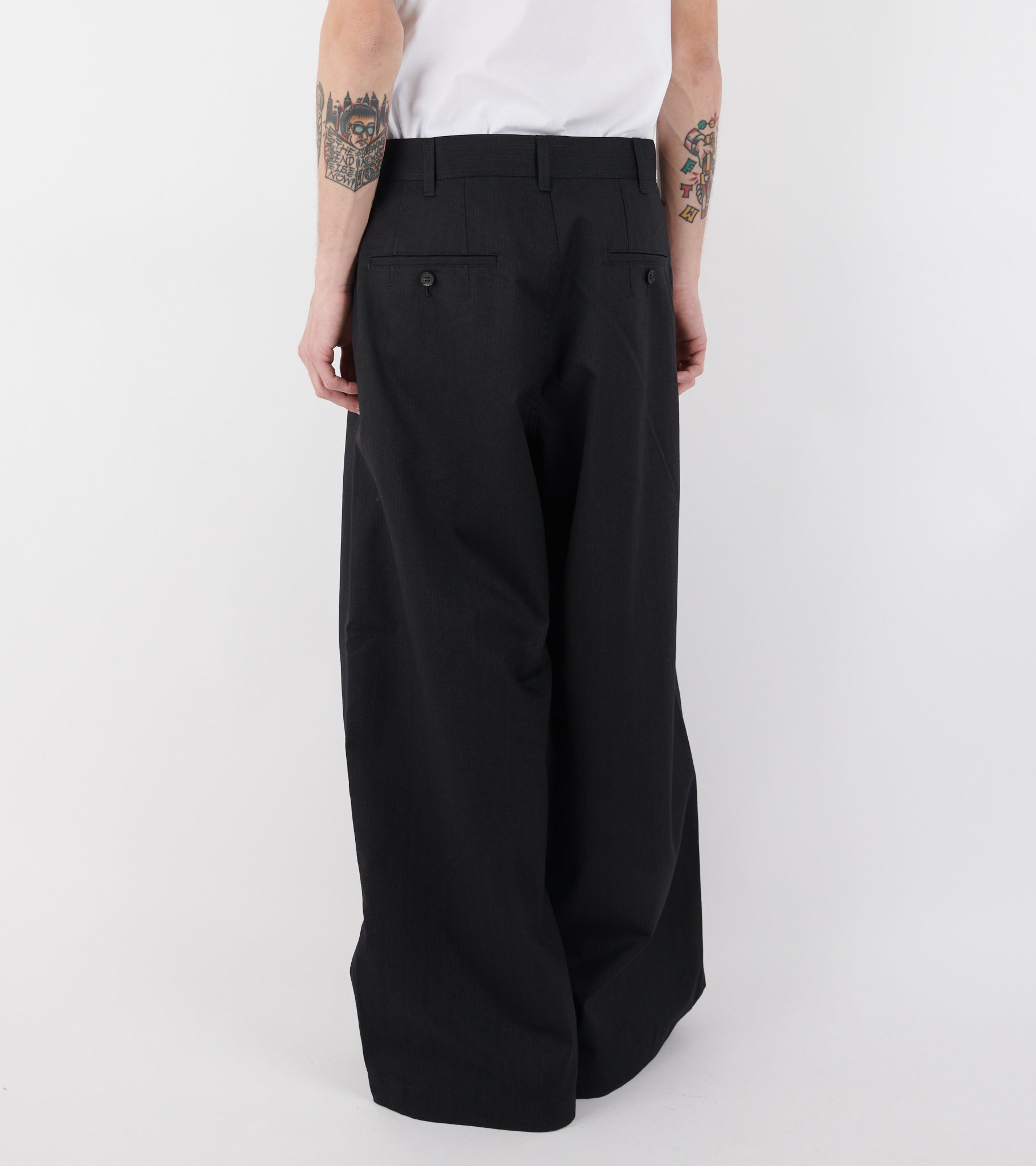 Wide Striped Wool Blend Pants Black