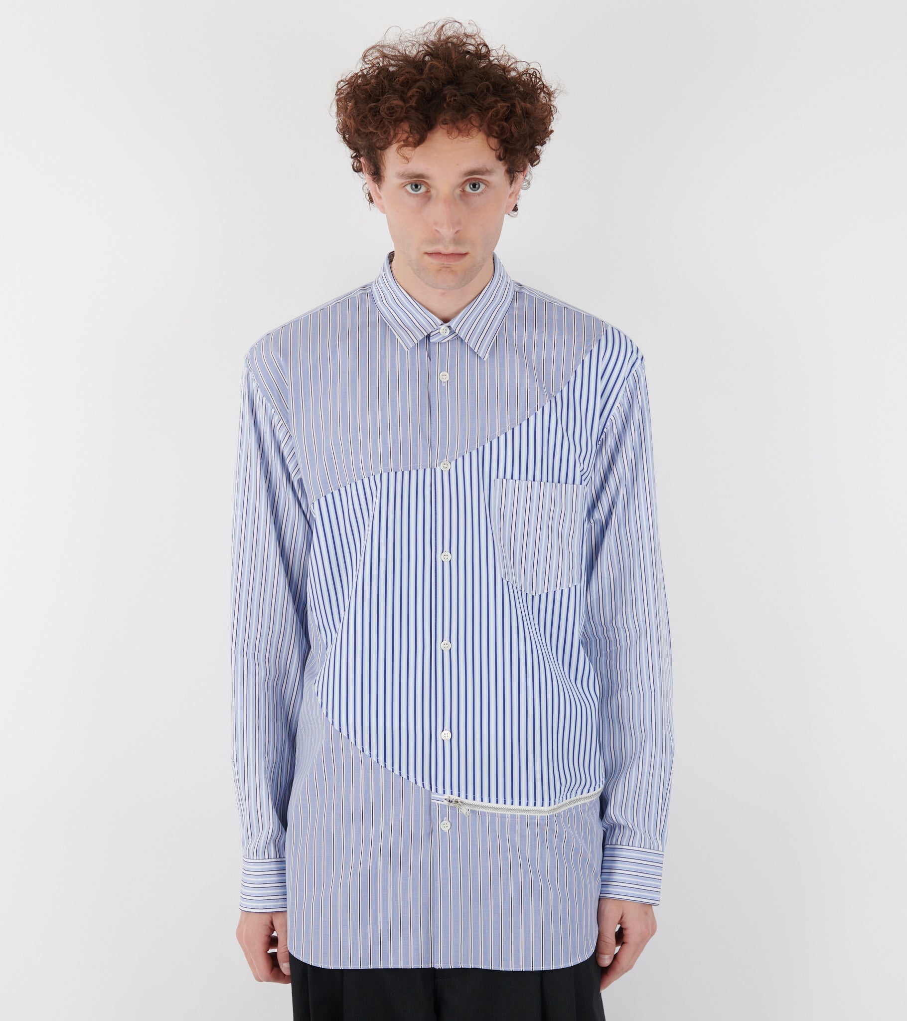 Striped Zip Shirt Blue/White Mix